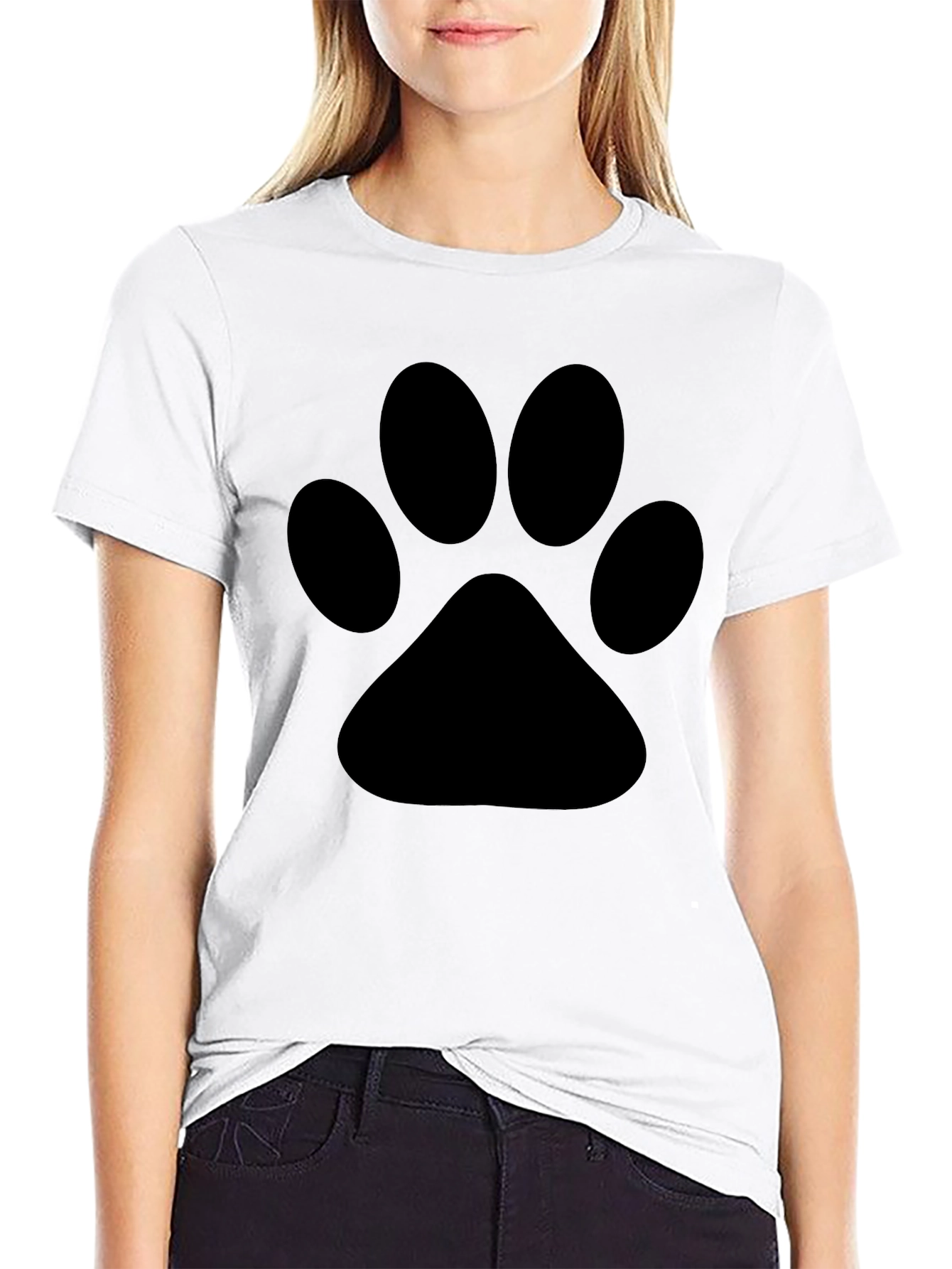 Black Men's Black T-Shirt with Paw Print Design view 9