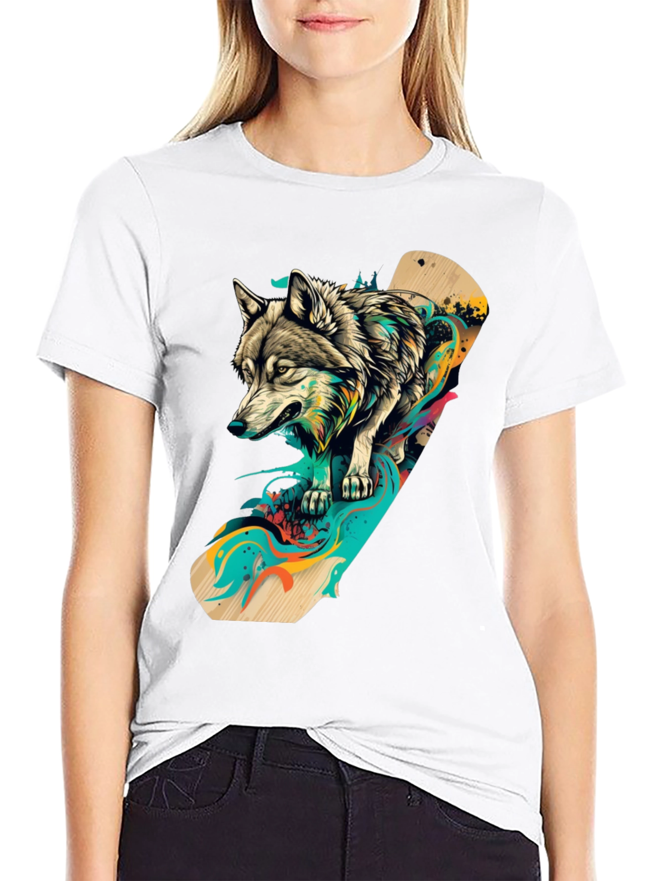 Black Wolf Skateboard Graphic Black T-Shirt view 9