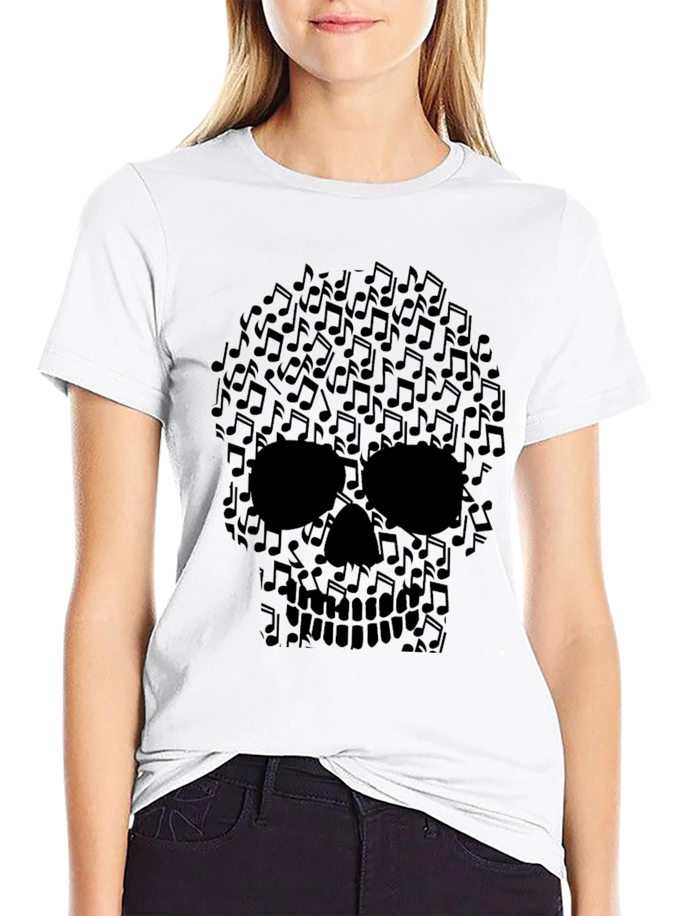 Black Musical Skull Graphic Tee - Rocker Style Shirt view 9