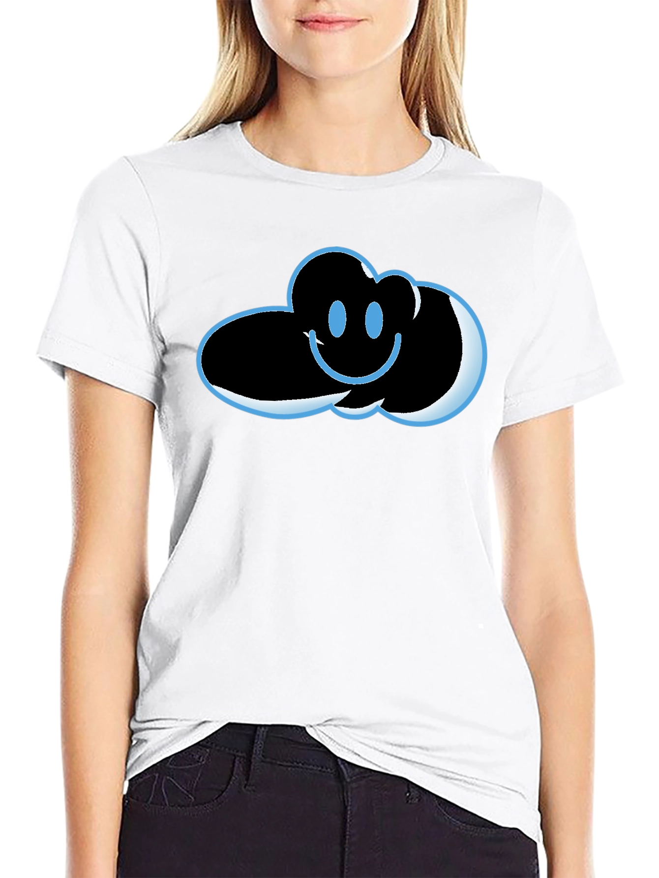 Black Cloud Smiley Graphic T-Shirt - Soft Cotton Blend view 9