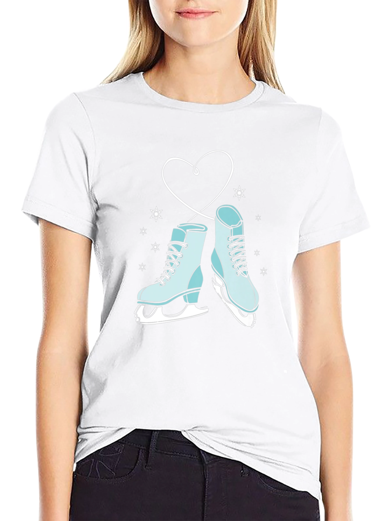 Black Ice Skate Heart Graphic Tee - Winter Fashion view 9