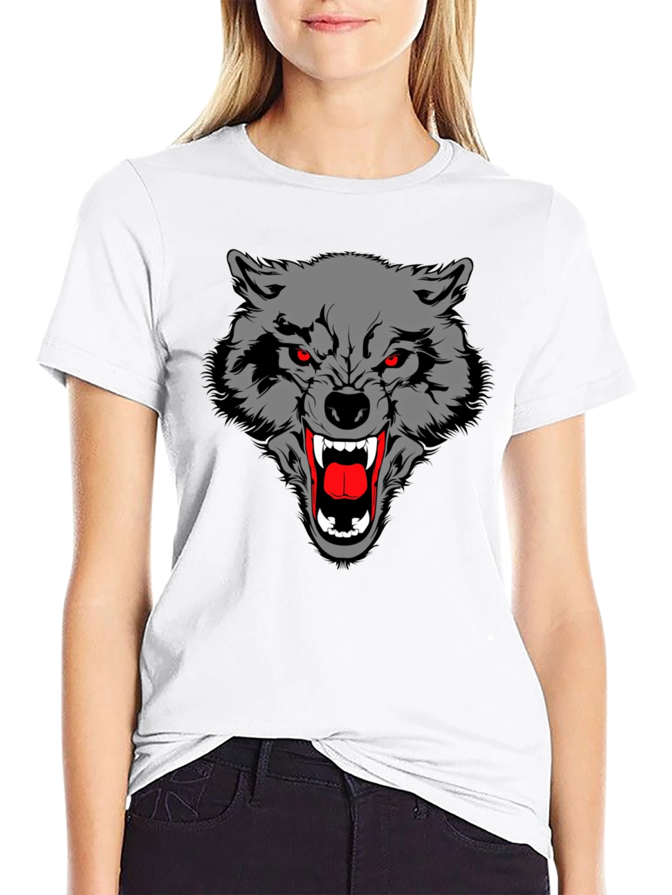 Black Black T-Shirt with Wolf Graphic view 9