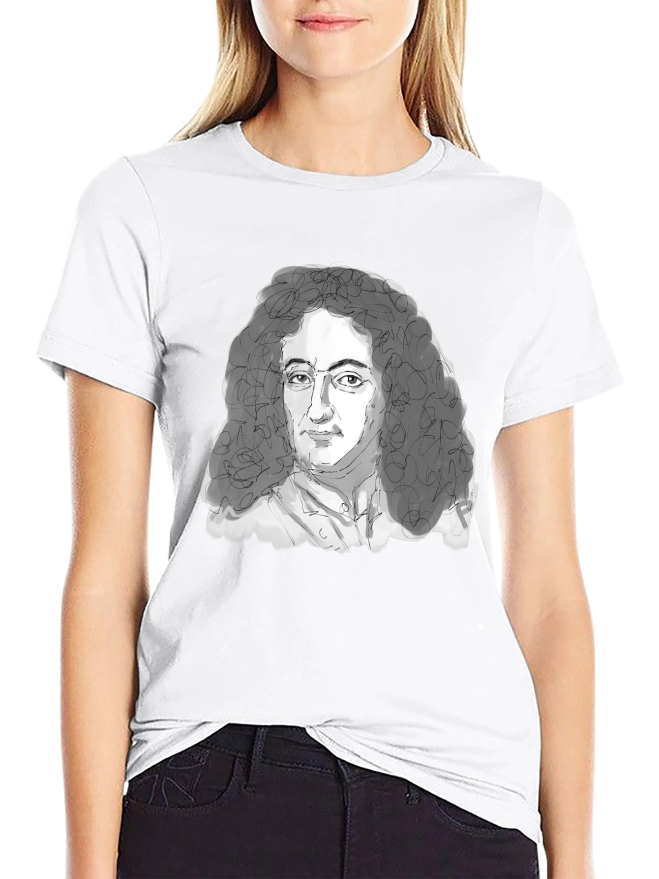 Black Leibniz Portrait T-Shirt - Black Graphic Tee view 9