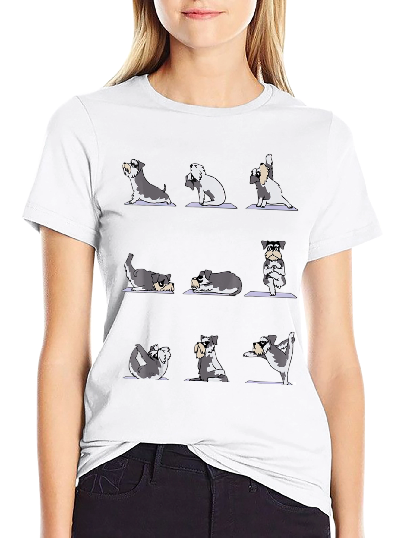 Black Yoga Dog T-Shirt - Zen Schnauzer Poses view 9