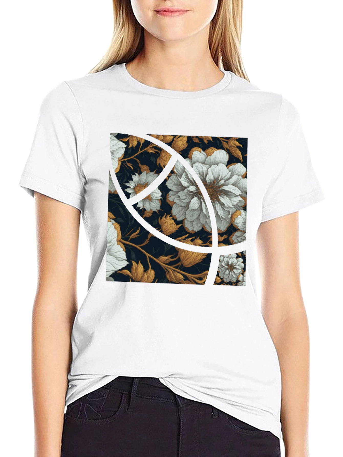 Black Floral Graphic Print Black Crew Neck Tee view 9