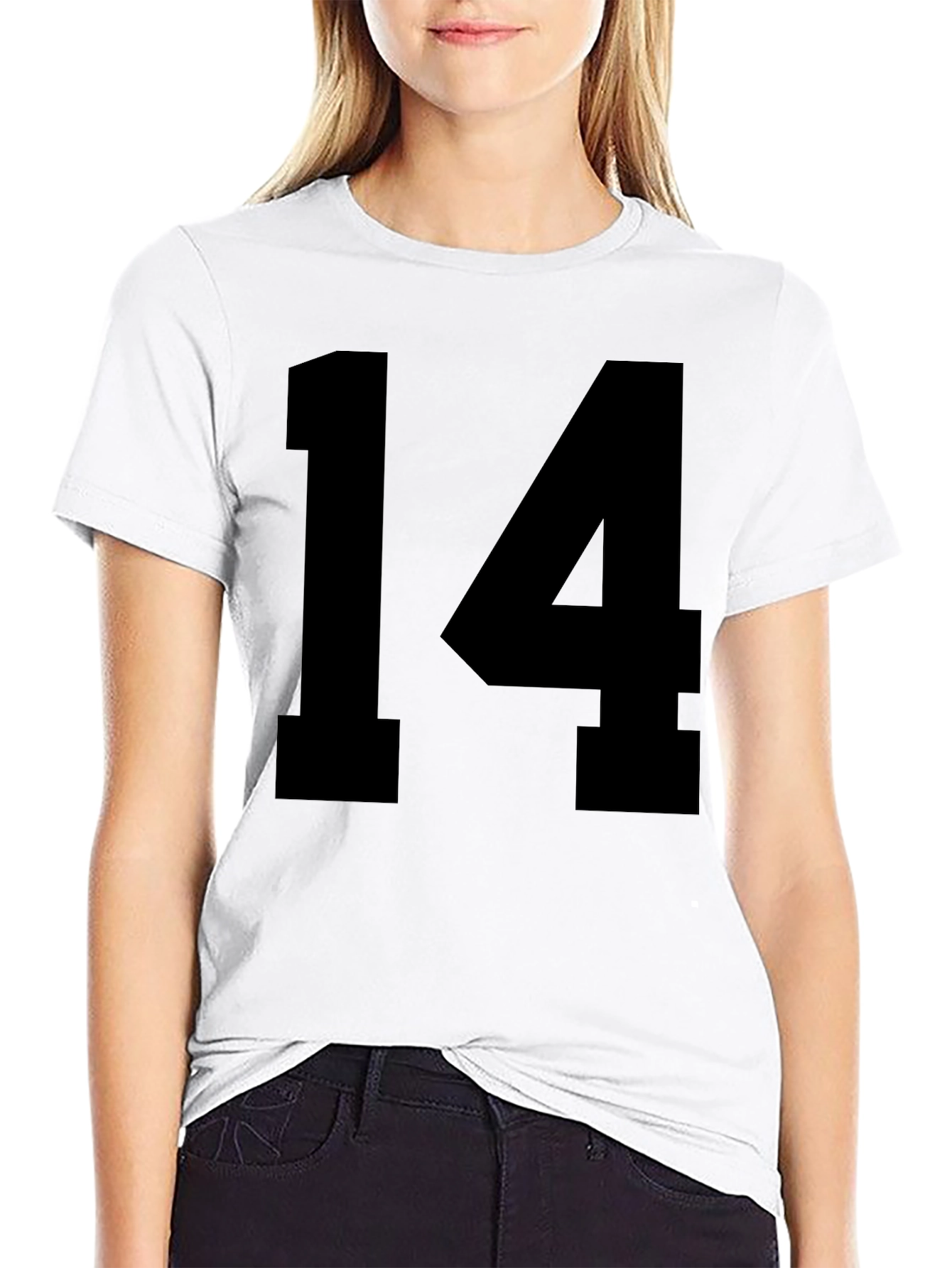 Black Black T-shirt with Bold "14" Number view 9