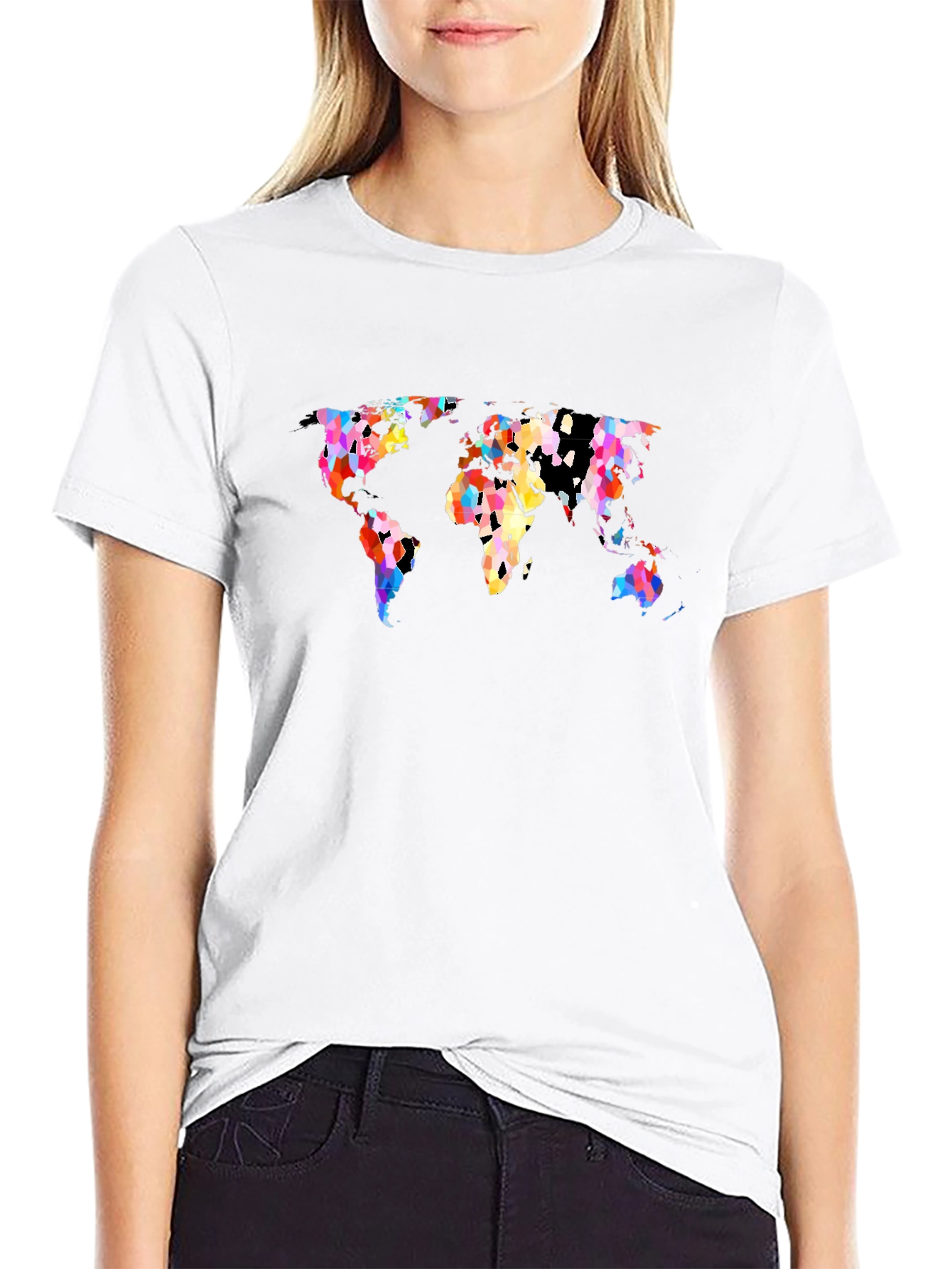 Black Colorful World Map Graphic T-Shirt - Black view 9