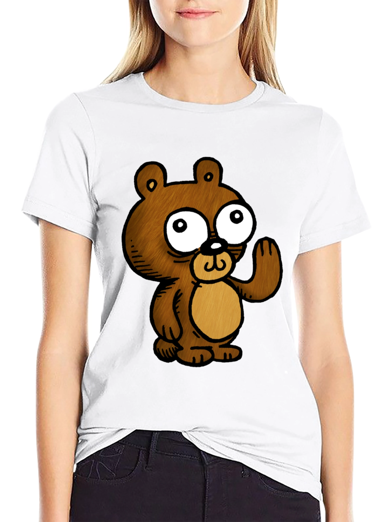 Black Cartoon Bear Graphic Black T-Shirt view 9