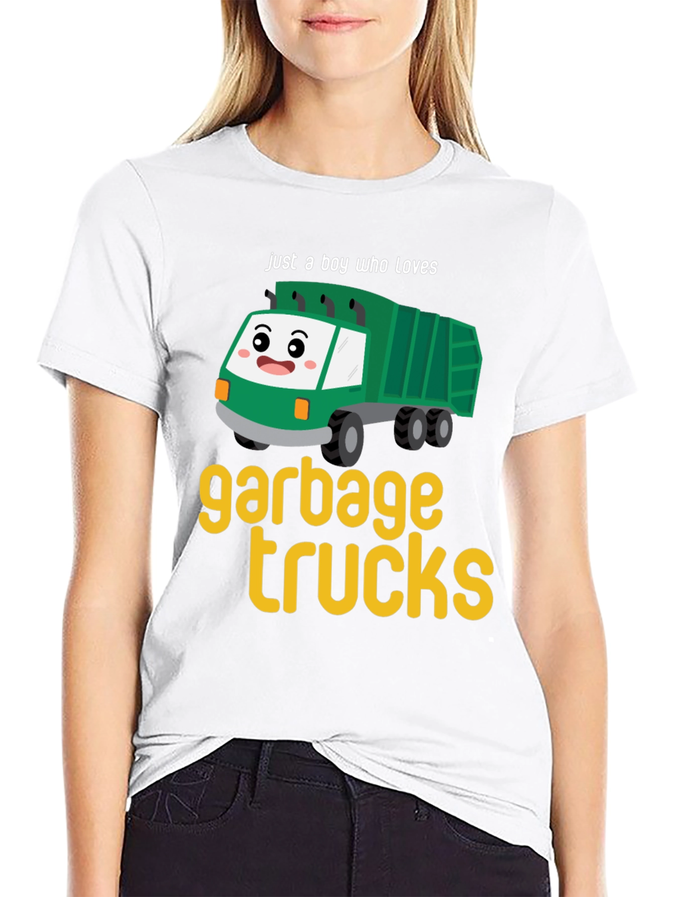 Black Garbage Truck Lover Tee - Boy's Cute Cartoon Truck T-Shirt view 9