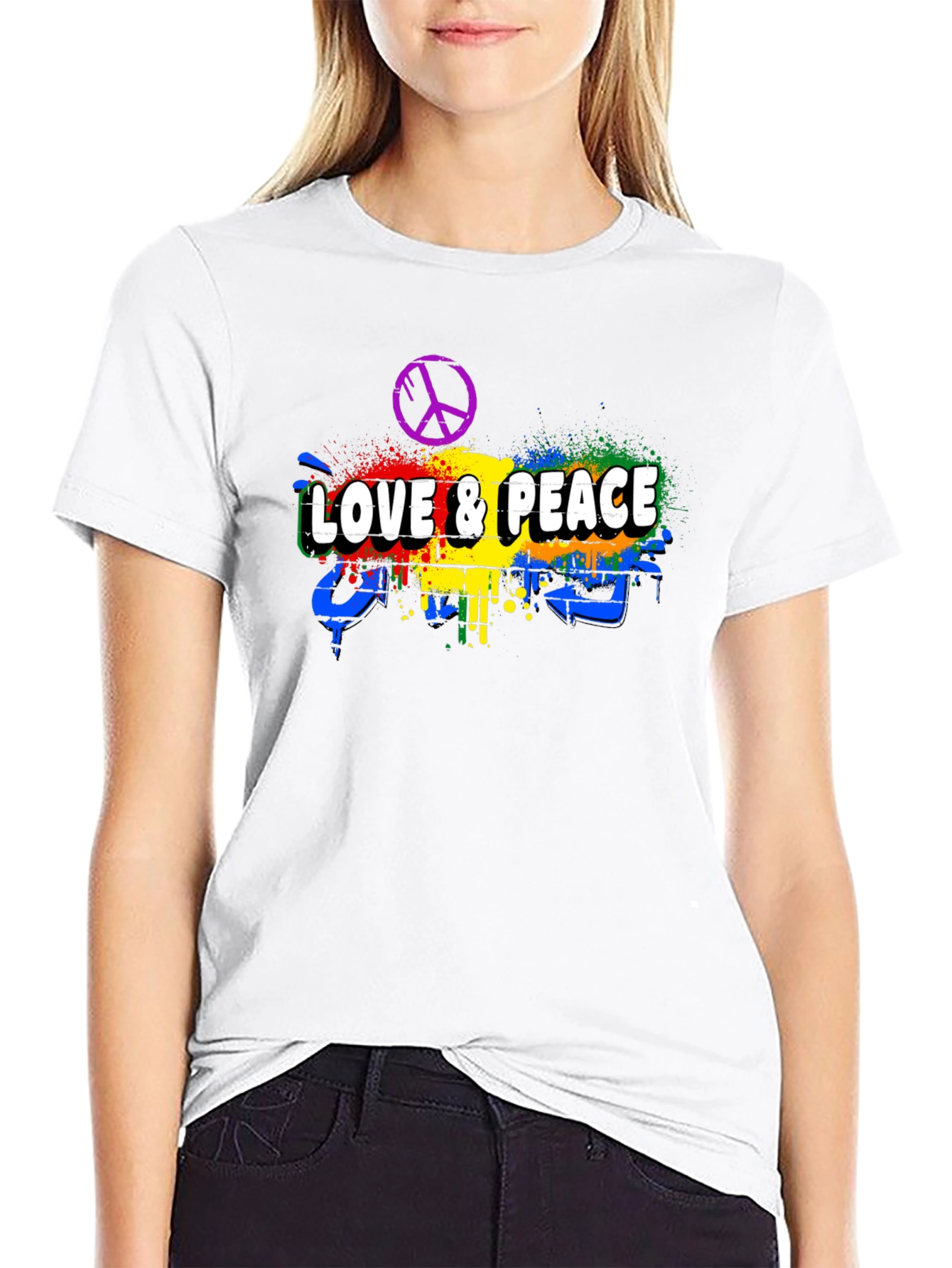 Black Love & Peace Graphic Tee - Men's Black T-Shirt view 9