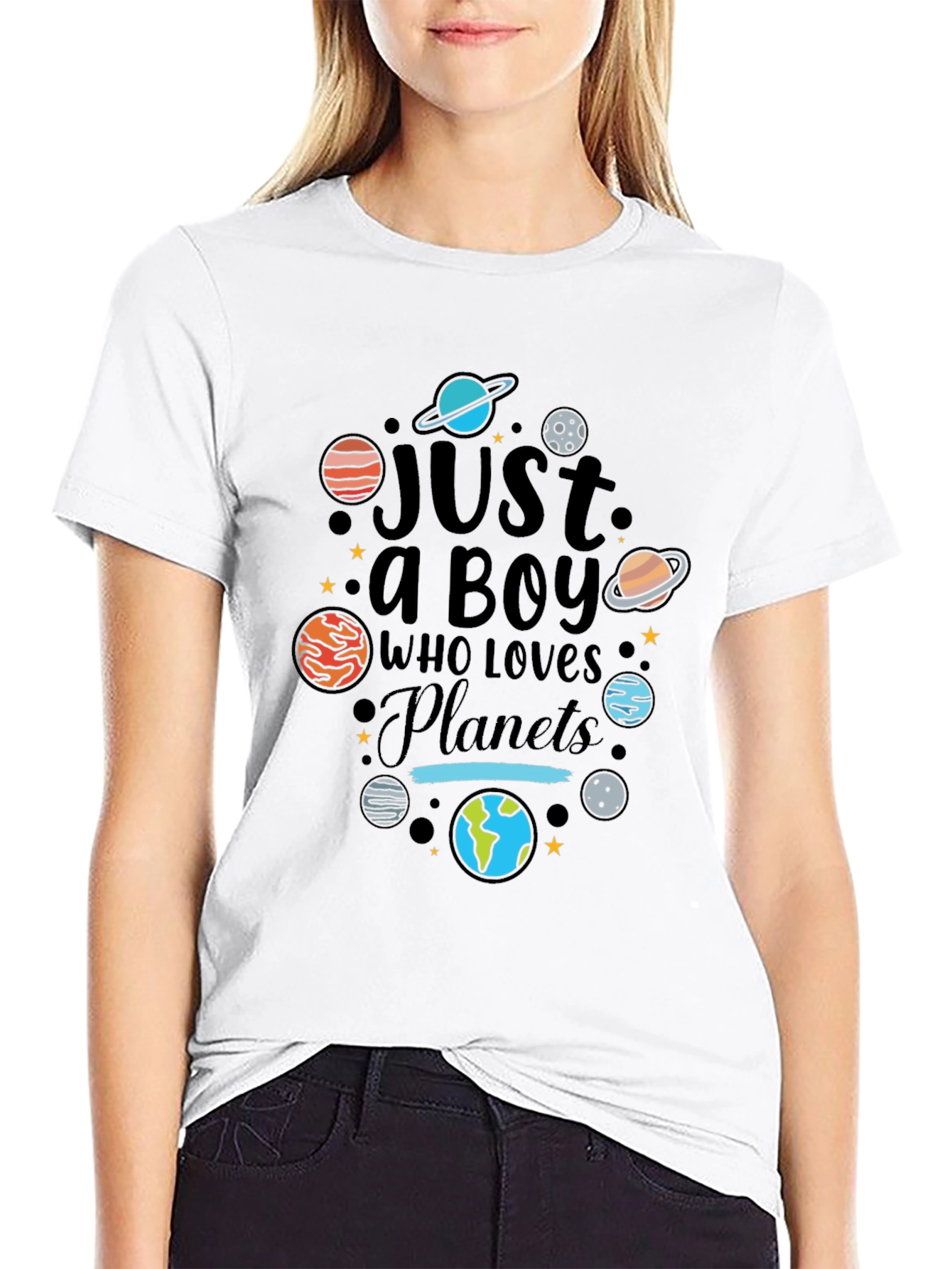 Black Just a Boy Who Loves Planets Graphic T-Shirt view 9