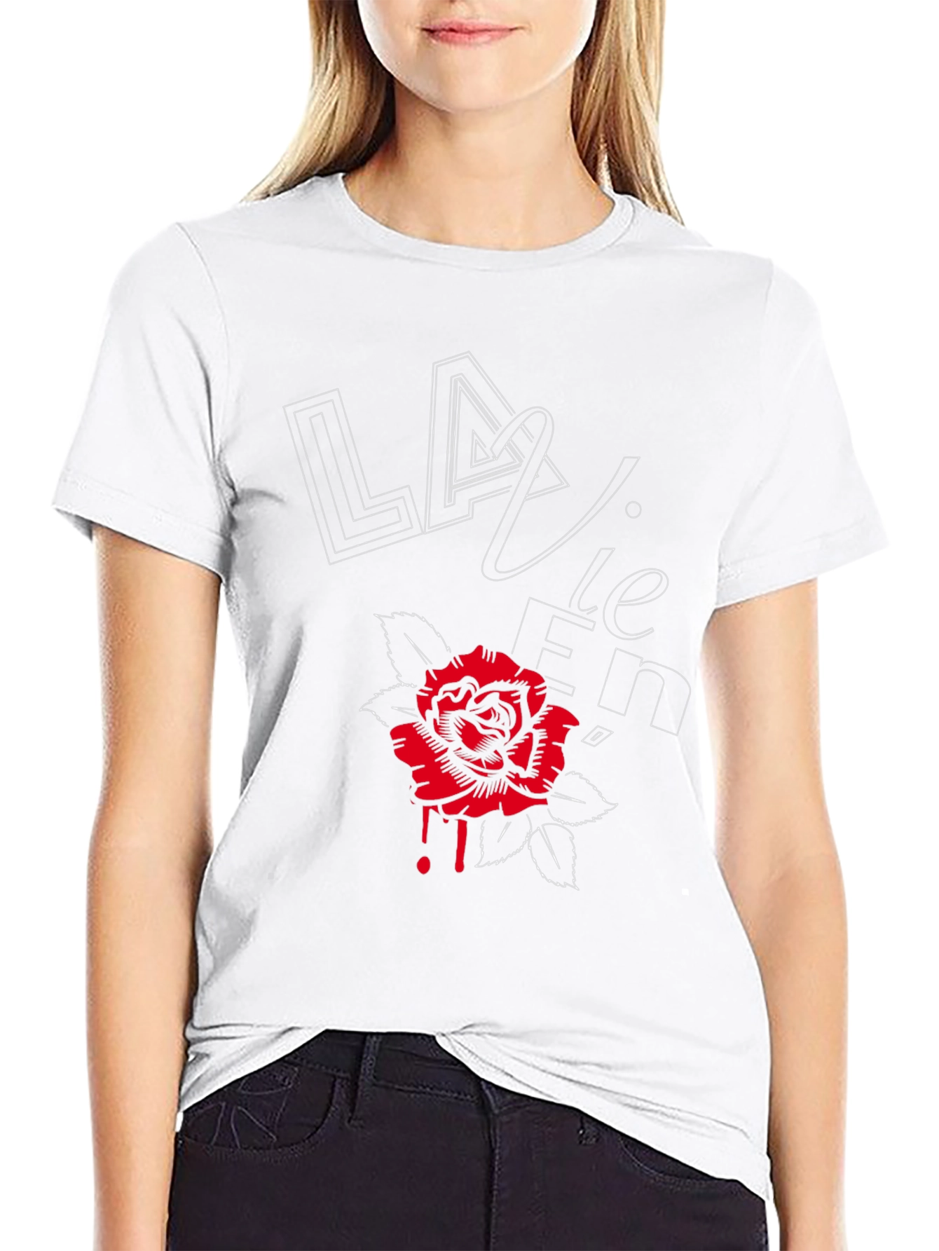 Black La Vie En Rose Graphic Tee - Stylish Black T-Shirt view 9