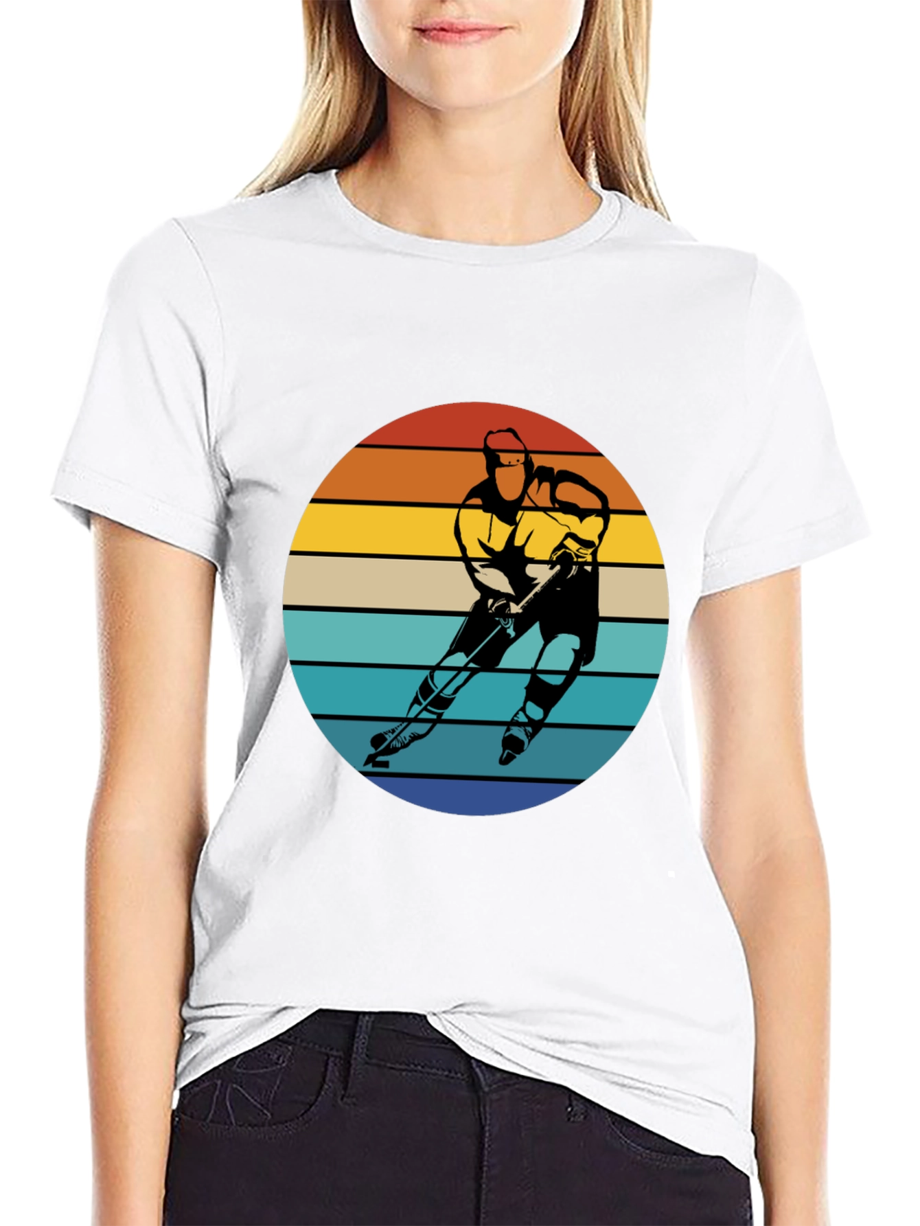 Black Retro Hockey Player T-Shirt - Vintage Style Graphic Tee view 9