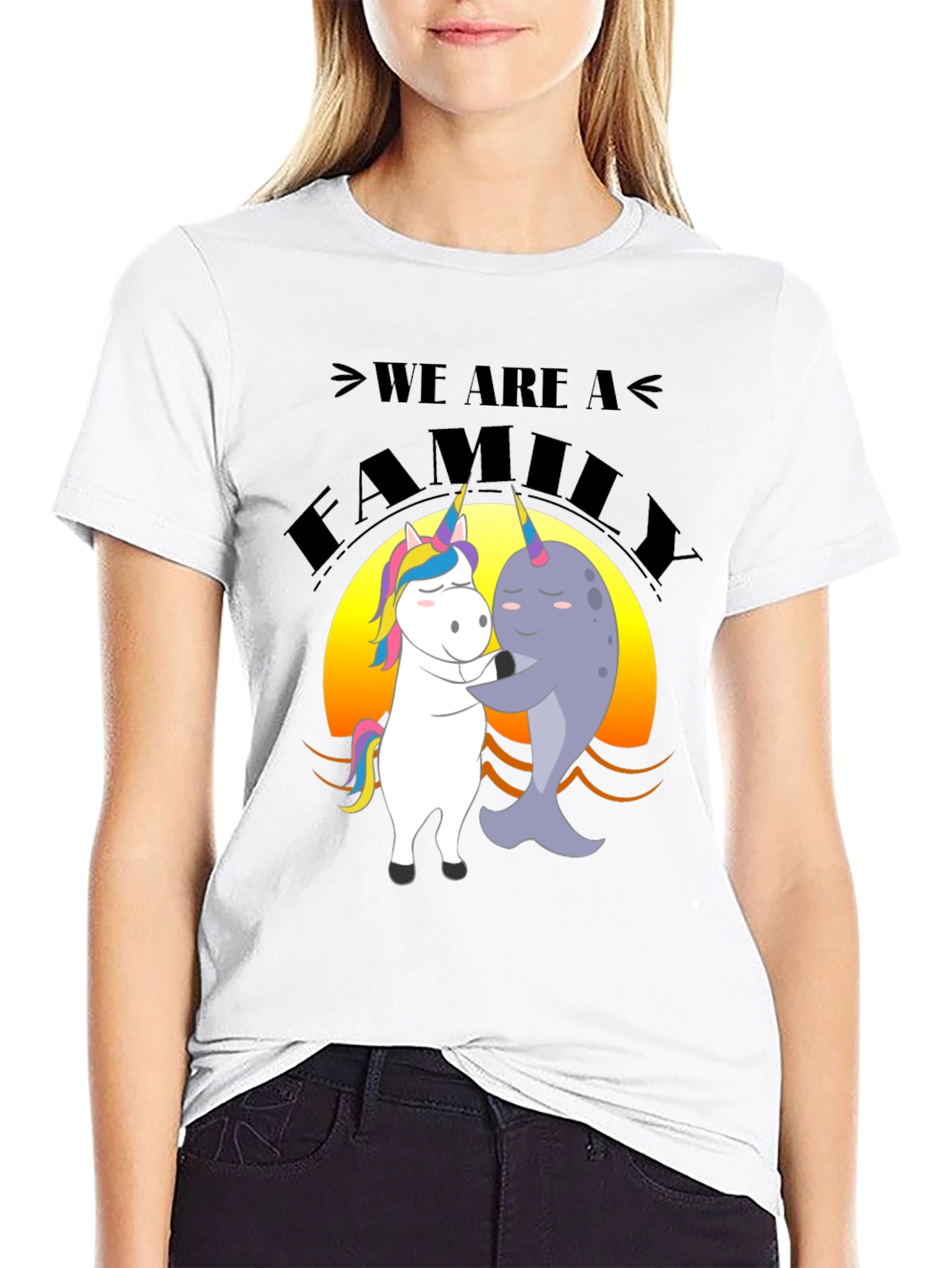 Black Unicorn and Narwhal Family T-Shirt view 9