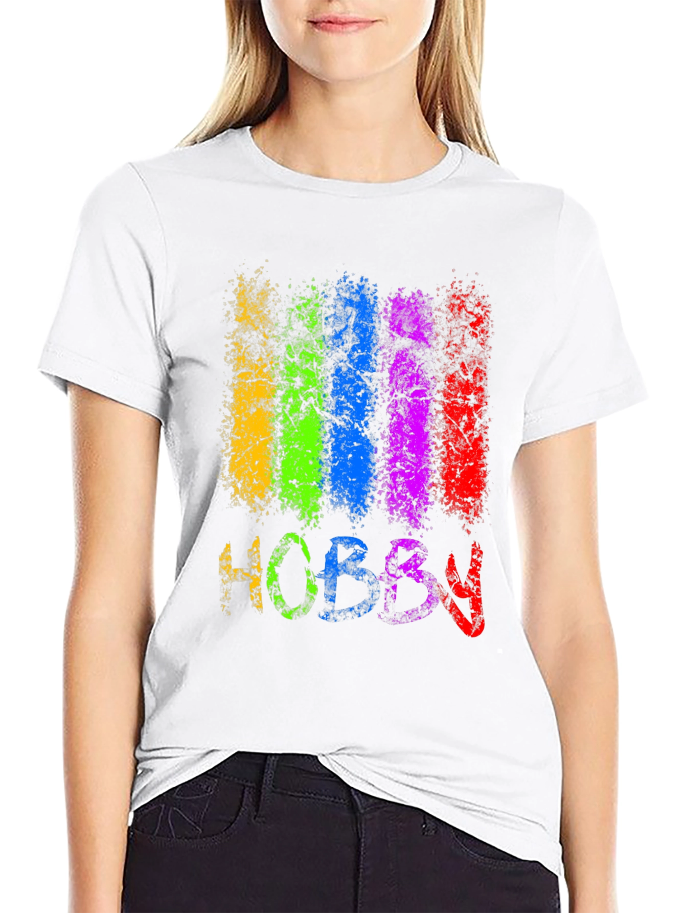 Black Colorful Hobby Graphic Tee - Black Cotton Blend view 9
