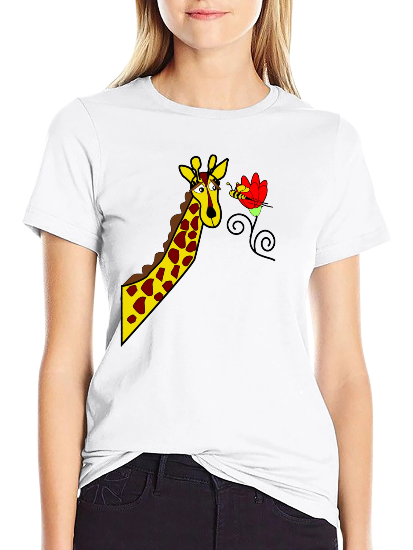 Black Giraffe & Bee Graphic Tee - Black view 9
