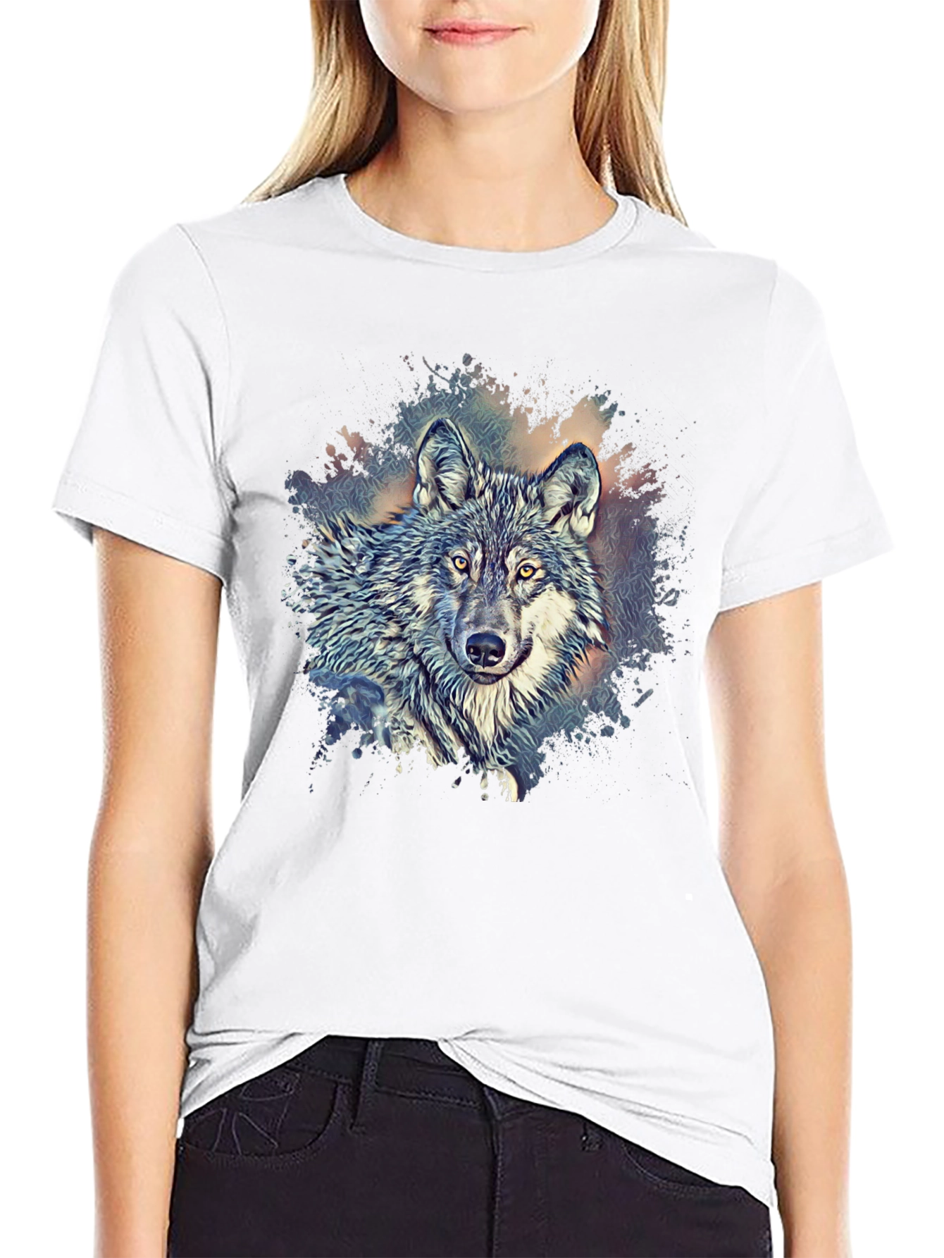 Black Wolf Graphic Print Crew Neck T-Shirt - Black view 9
