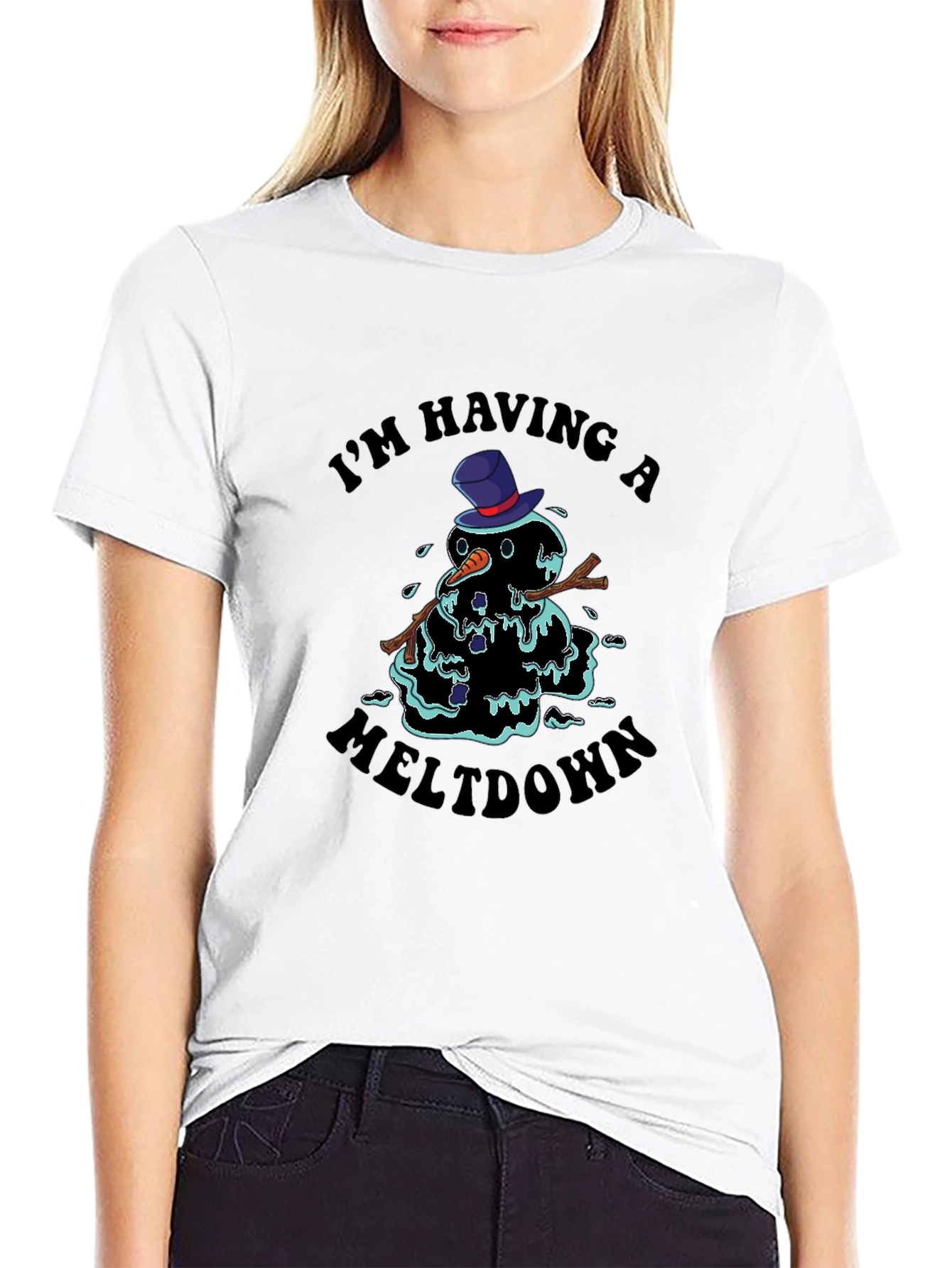 Black Meltdown Snowman Graphic Tee - I'm Having A Meltdown T-Shirt view 9