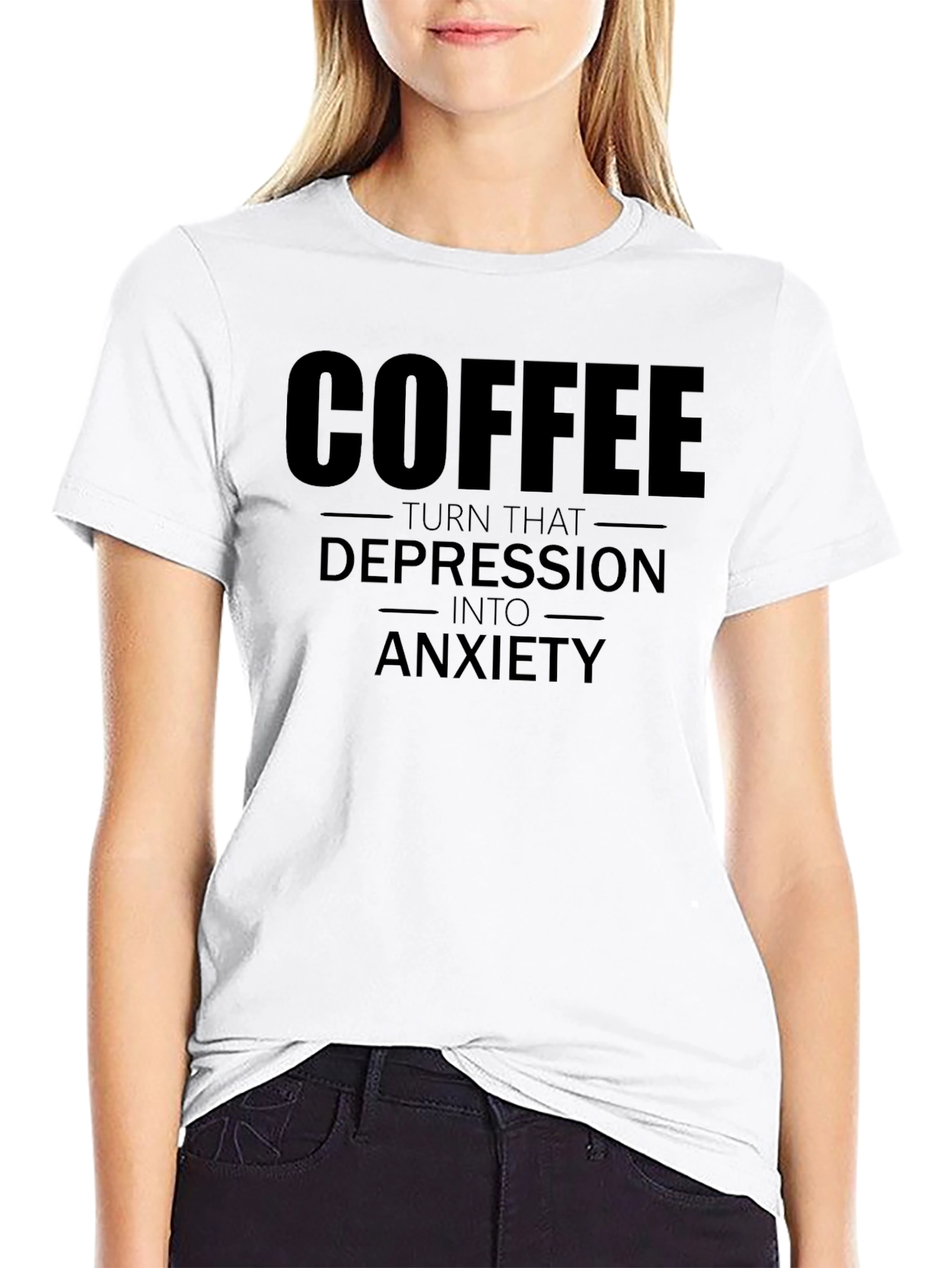 Black Coffee to Anxiety Funny Graphic T-Shirt view 9
