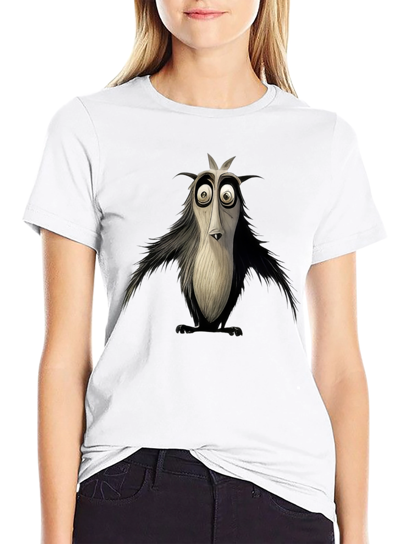 Black Cartoon Bird Graphic Tee - Black, Unique Design view 9