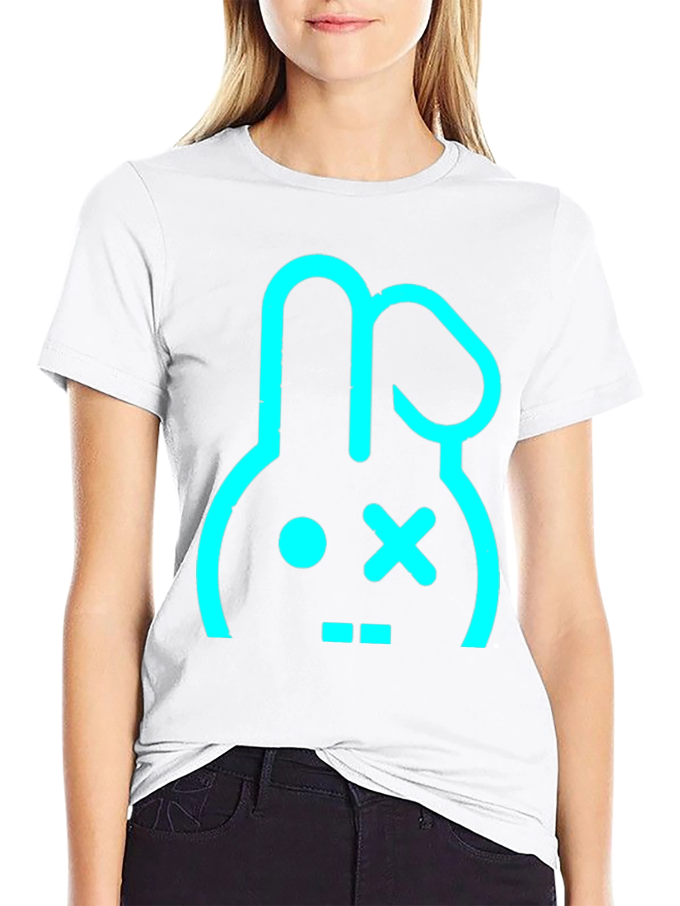 Black Cool Bunny Graphic Tee - Black Cotton Blend view 9