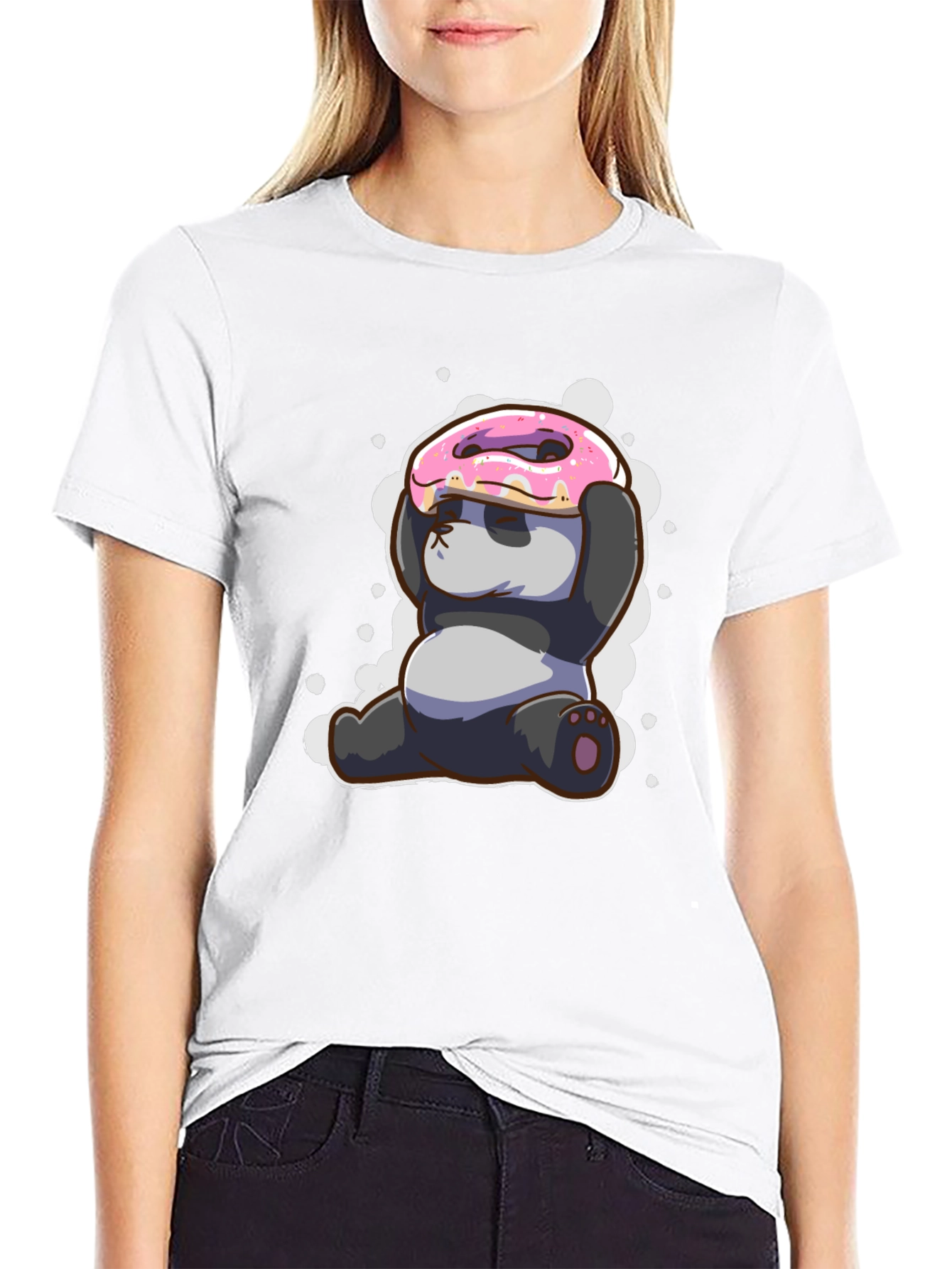 Black Funny Panda Donut T-Shirt - Cute Cartoon Tee view 9