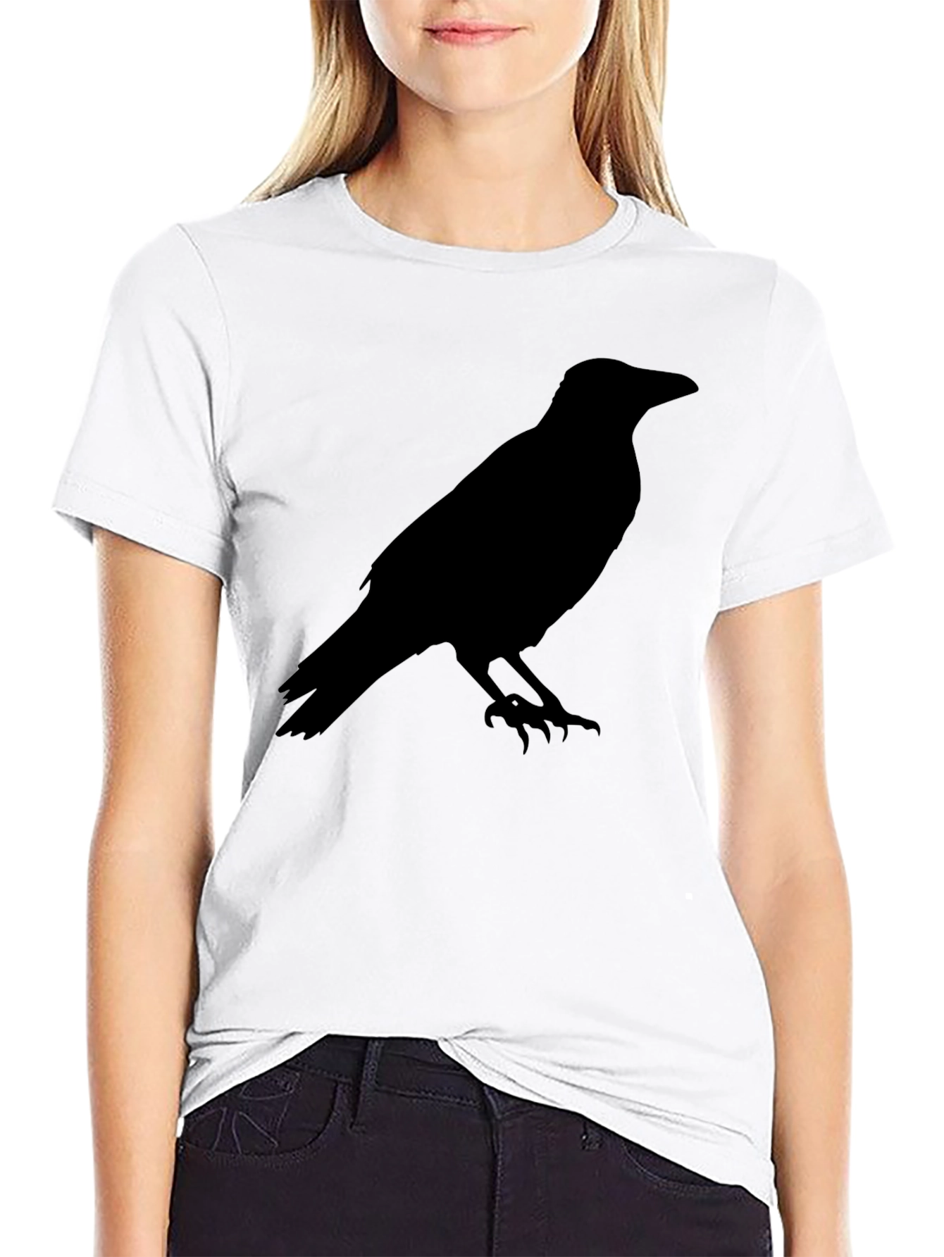 Black Raven Silhouette Graphic Tee - Black Cotton T-Shirt view 9