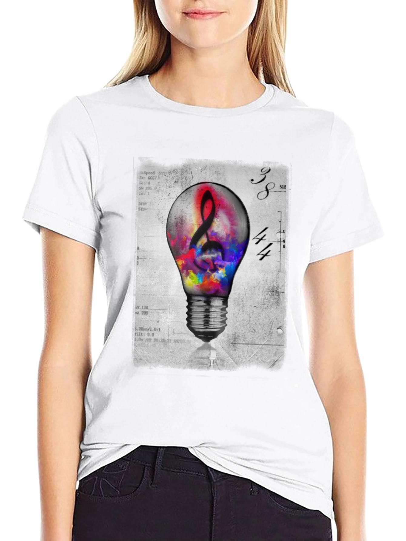 Black Treble Clef Lightbulb Graphic T-Shirt view 9