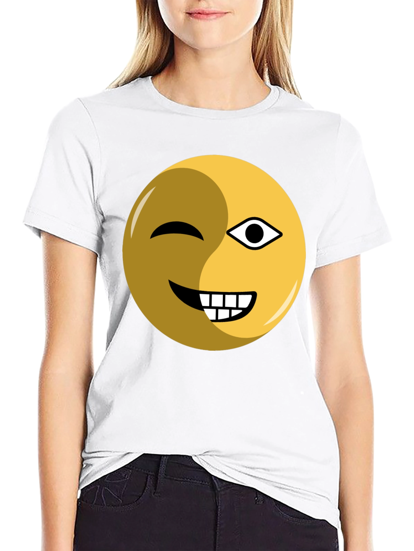 Black Winking Emoji Graphic Tee - Black Cotton Blend view 9