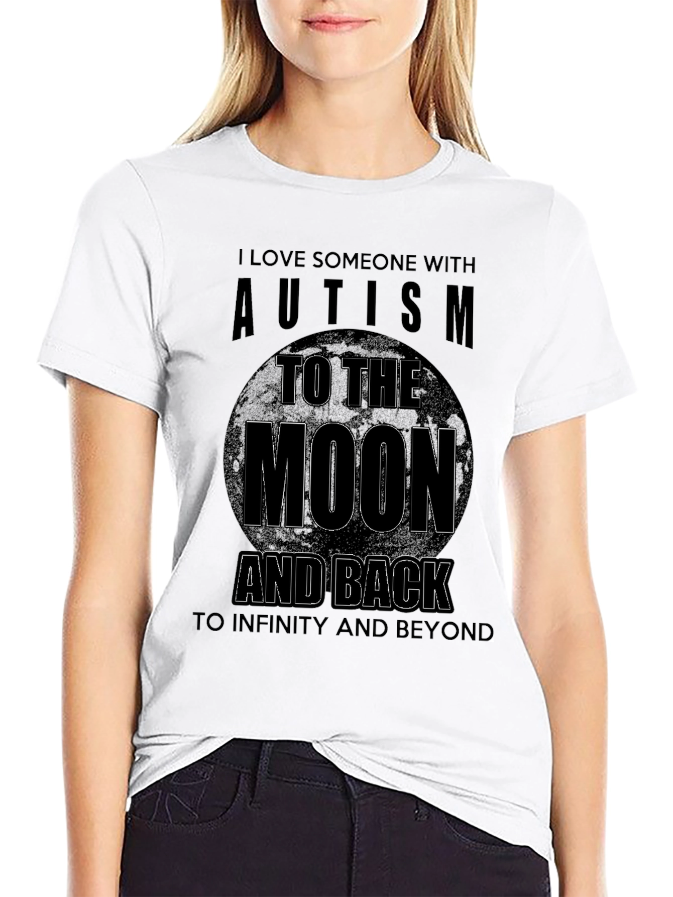 Black Autism Awareness T-Shirt - Love to the Moon and Back view 9