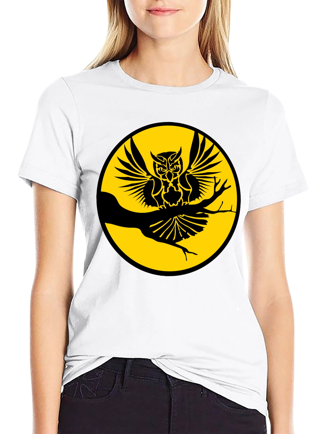 Black Owl on Branch Graphic Tee - Men's Black T-Shirt view 9