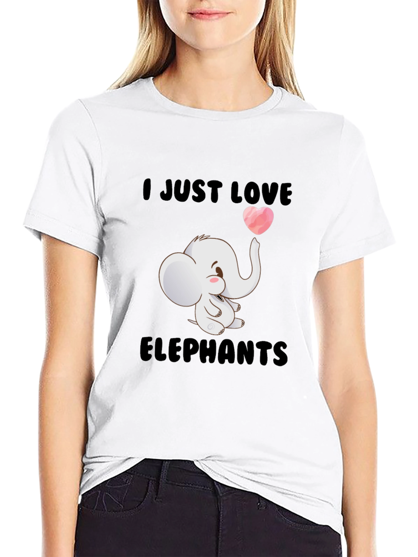 Black I Love Elephants Black T-Shirt view 9