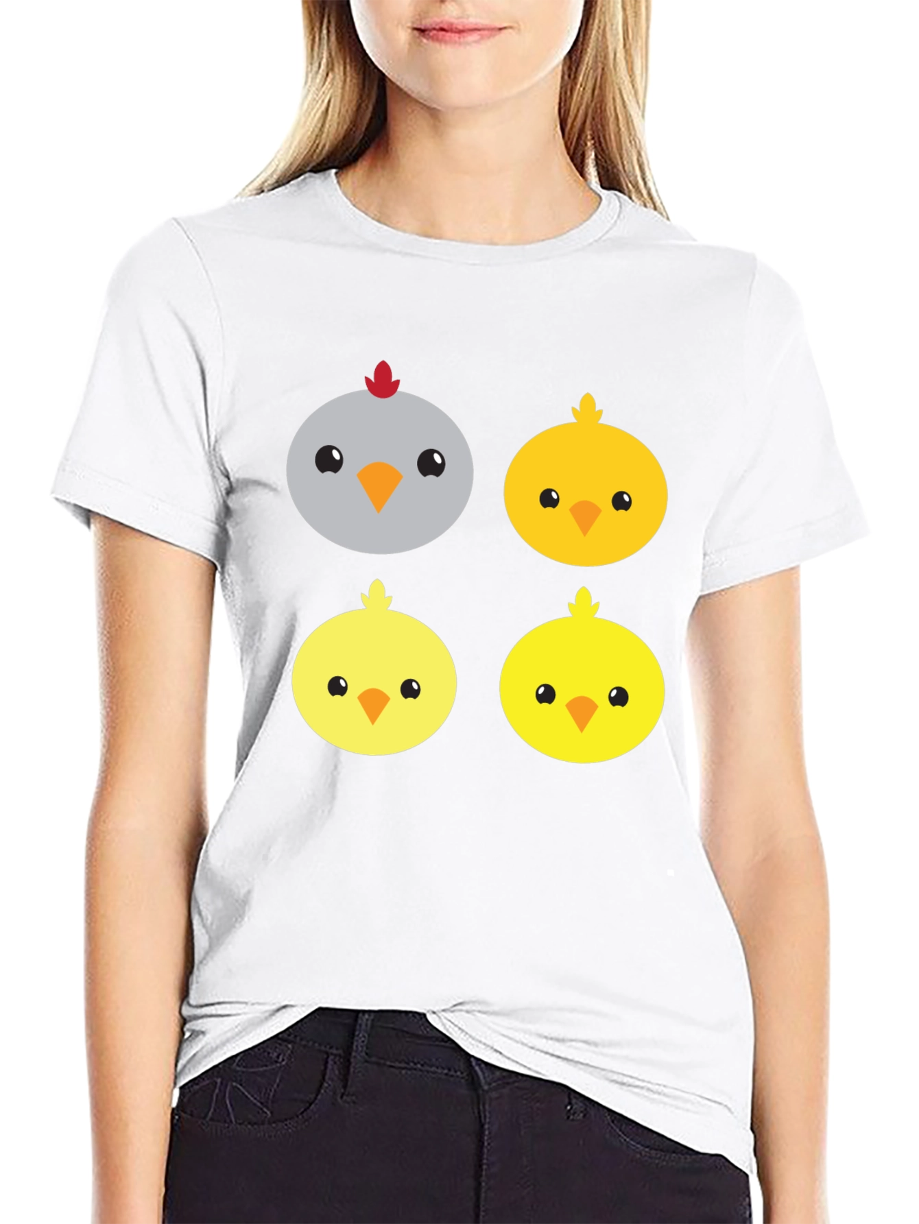 Black Cute Cartoon Chickens Graphic Tee view 9