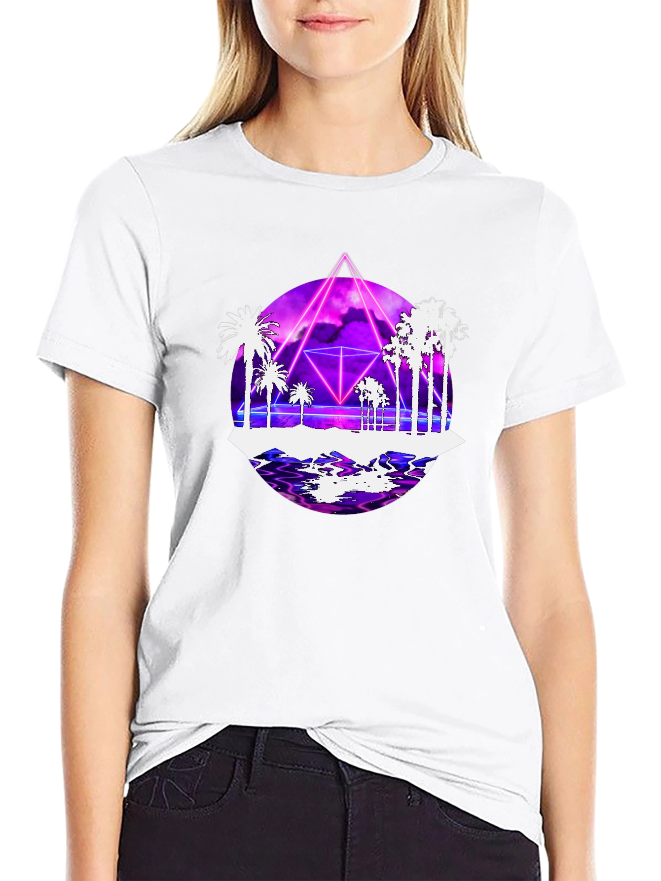 Black Retro Wave Tee: Synthwave Palm Tree Design view 9