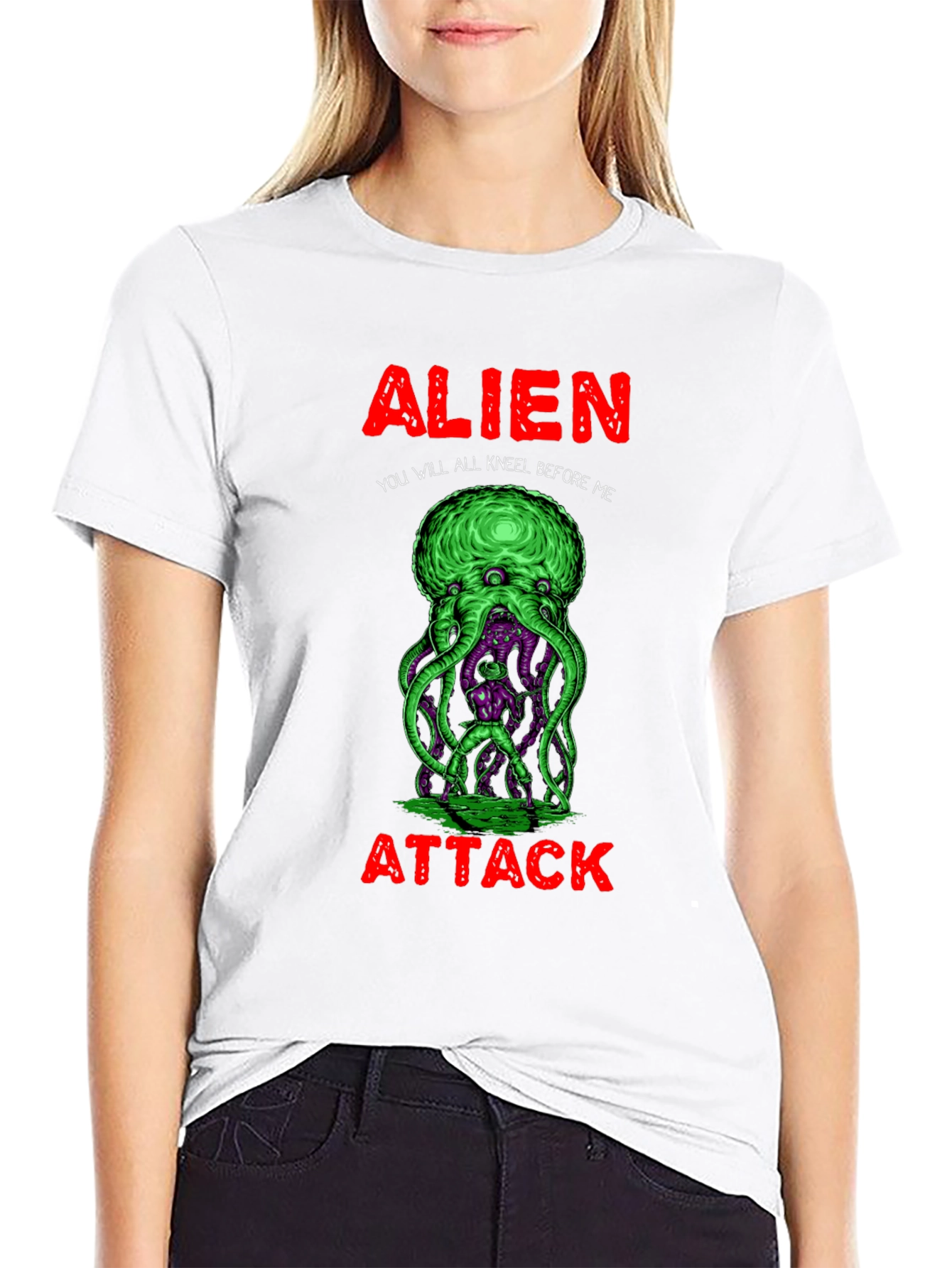 Black Alien Attack Graphic T-Shirt view 9