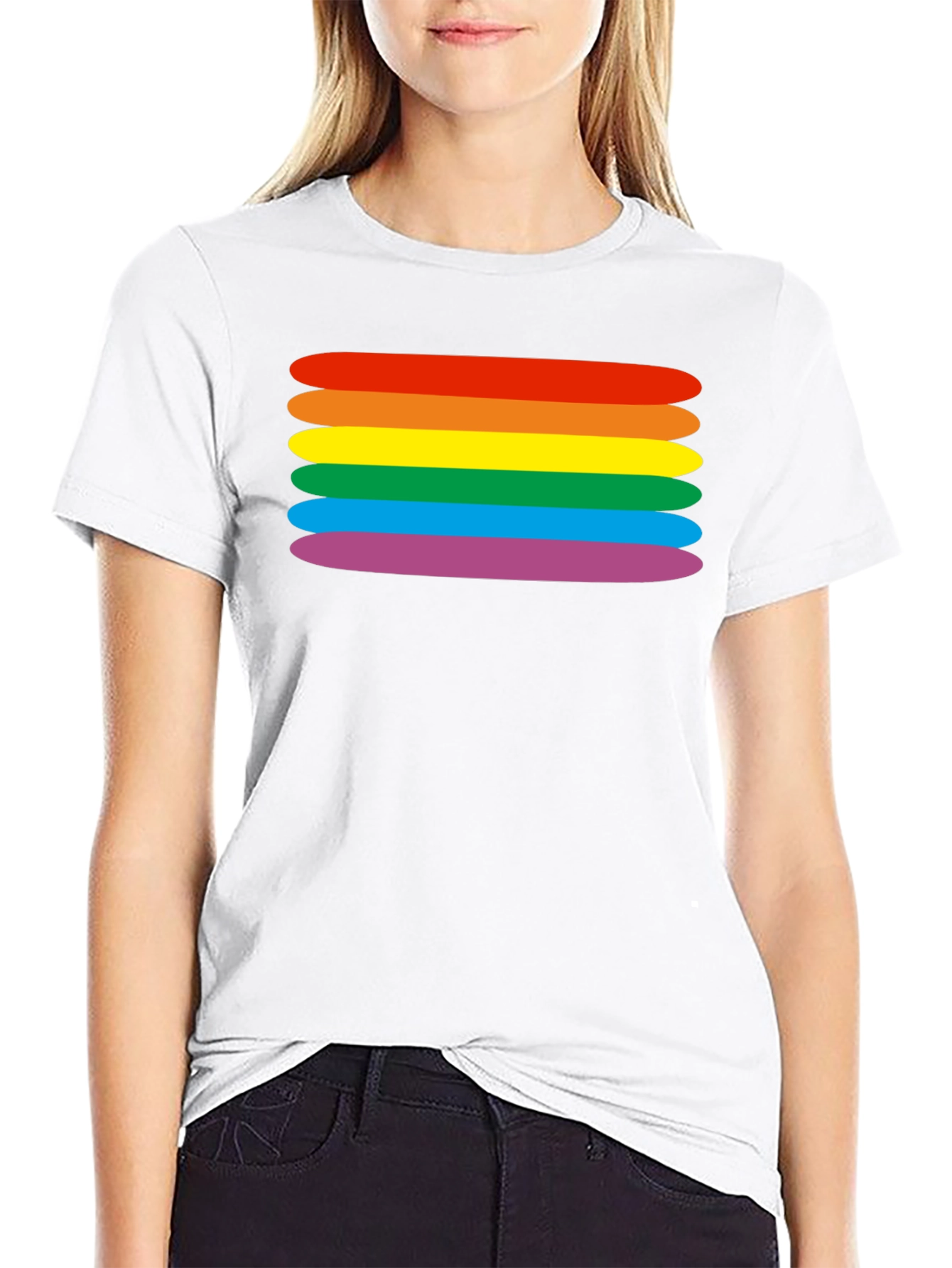 Black Rainbow Stripes Graphic Tee - Black Cotton Blend T-Shirt view 9
