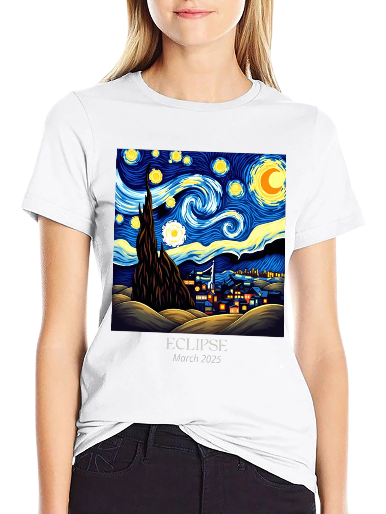 Black Starry Night Eclipse 2025 Graphic Tee view 9