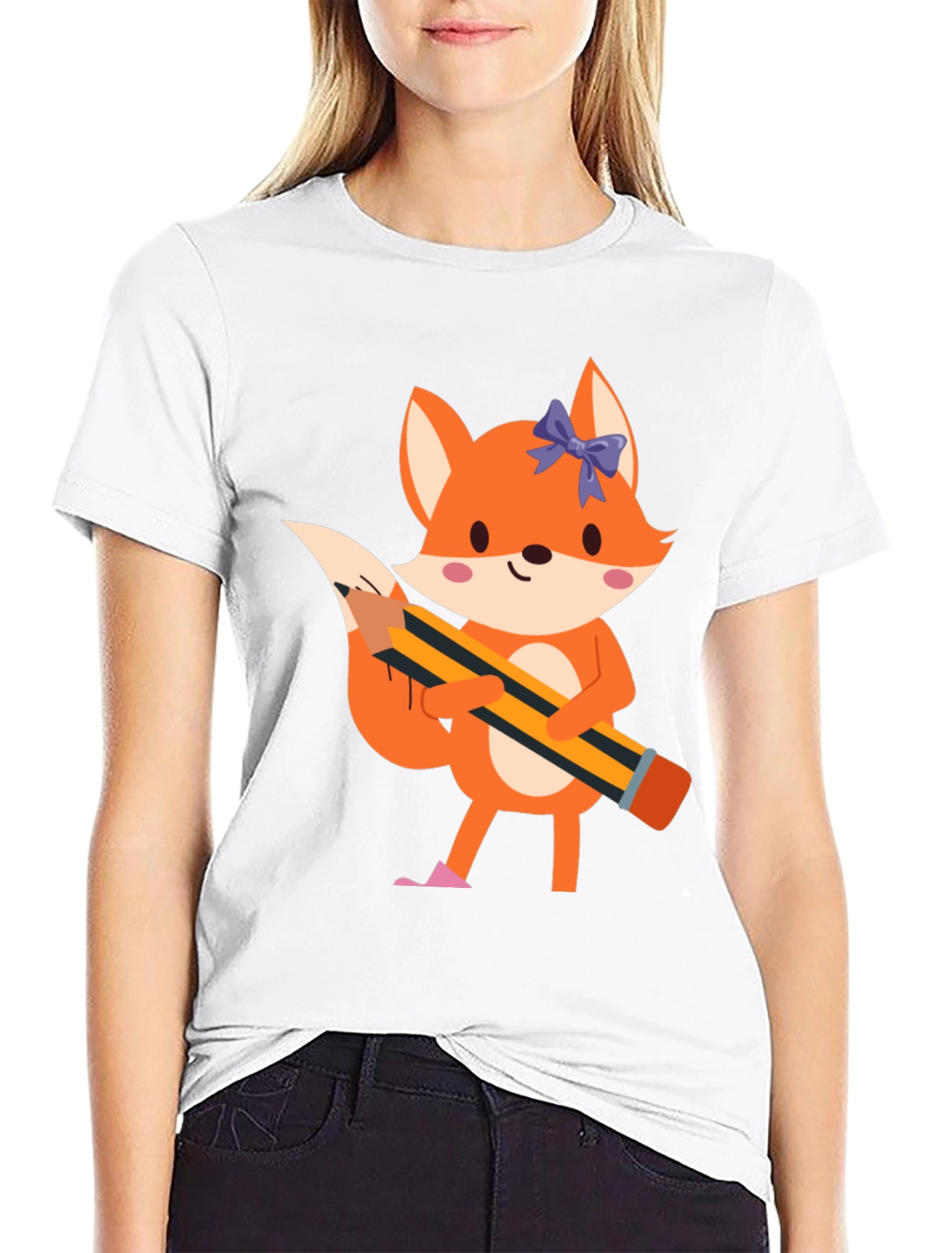 Black Fox with Pencil Graphic Tee - Black view 9