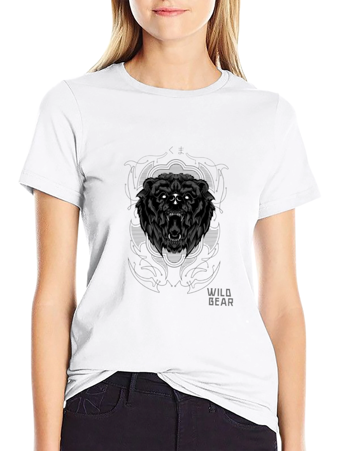 Black Wild Bear Graphic Tee - Black Cotton T-Shirt view 9