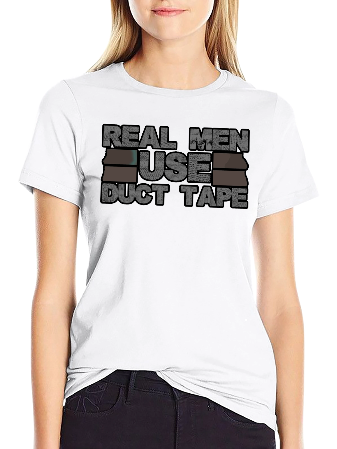 Black Real Men Use Duct Tape Graphic Tee view 9