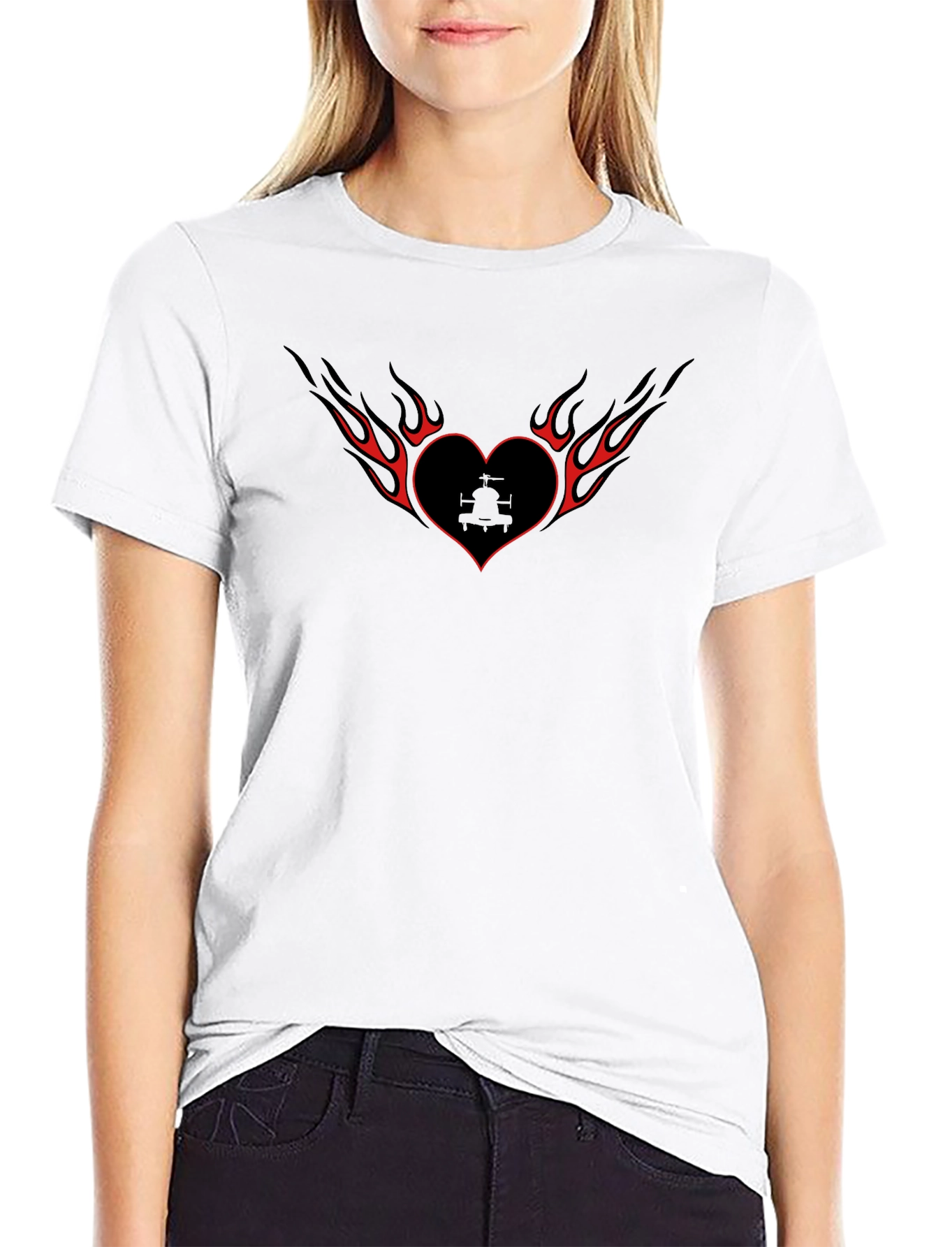 Black Flaming Heart Graphic Tee - Black view 9