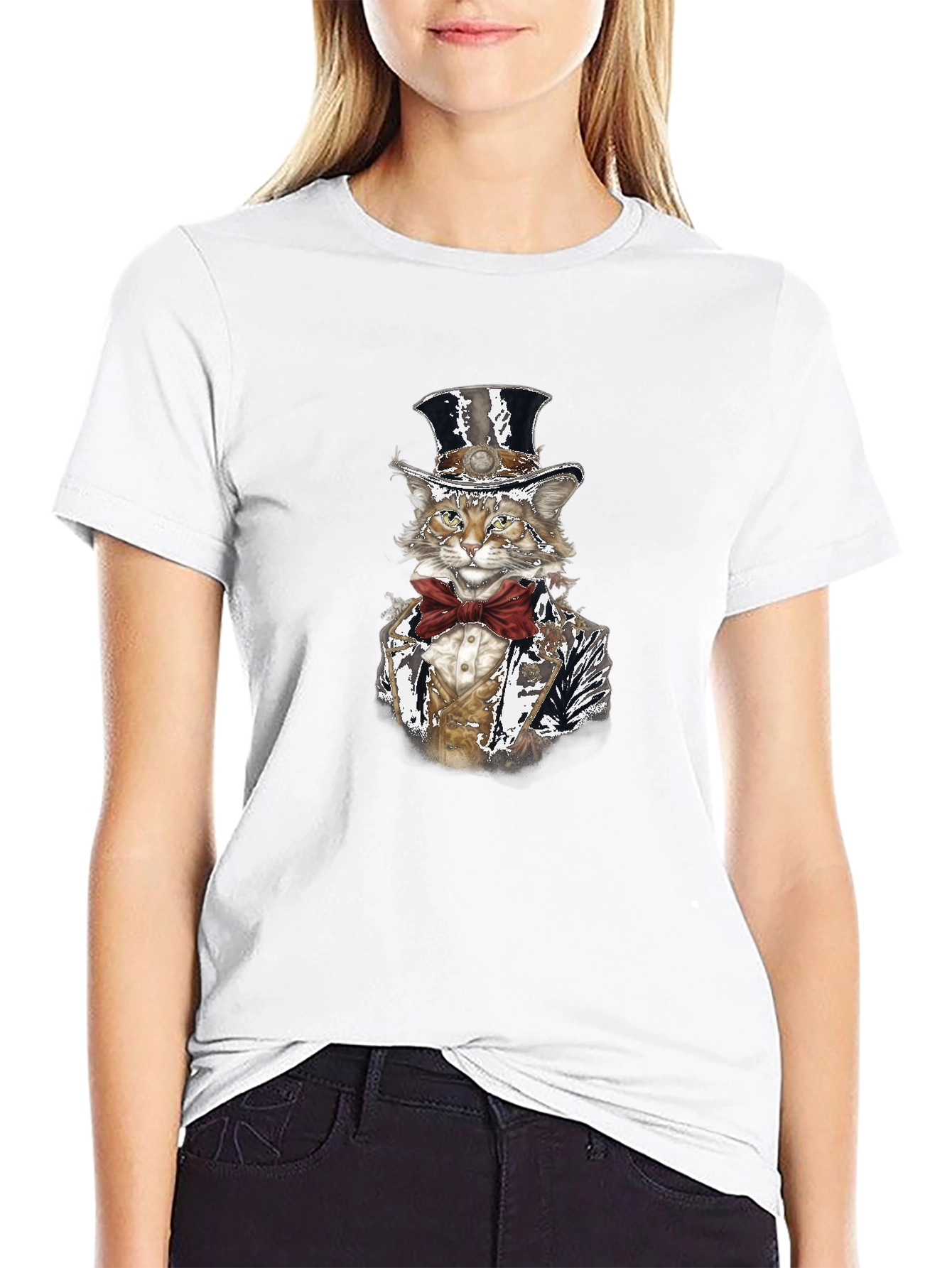 Black Gentleman Cat T-Shirt - Top Hat & Bowtie view 9
