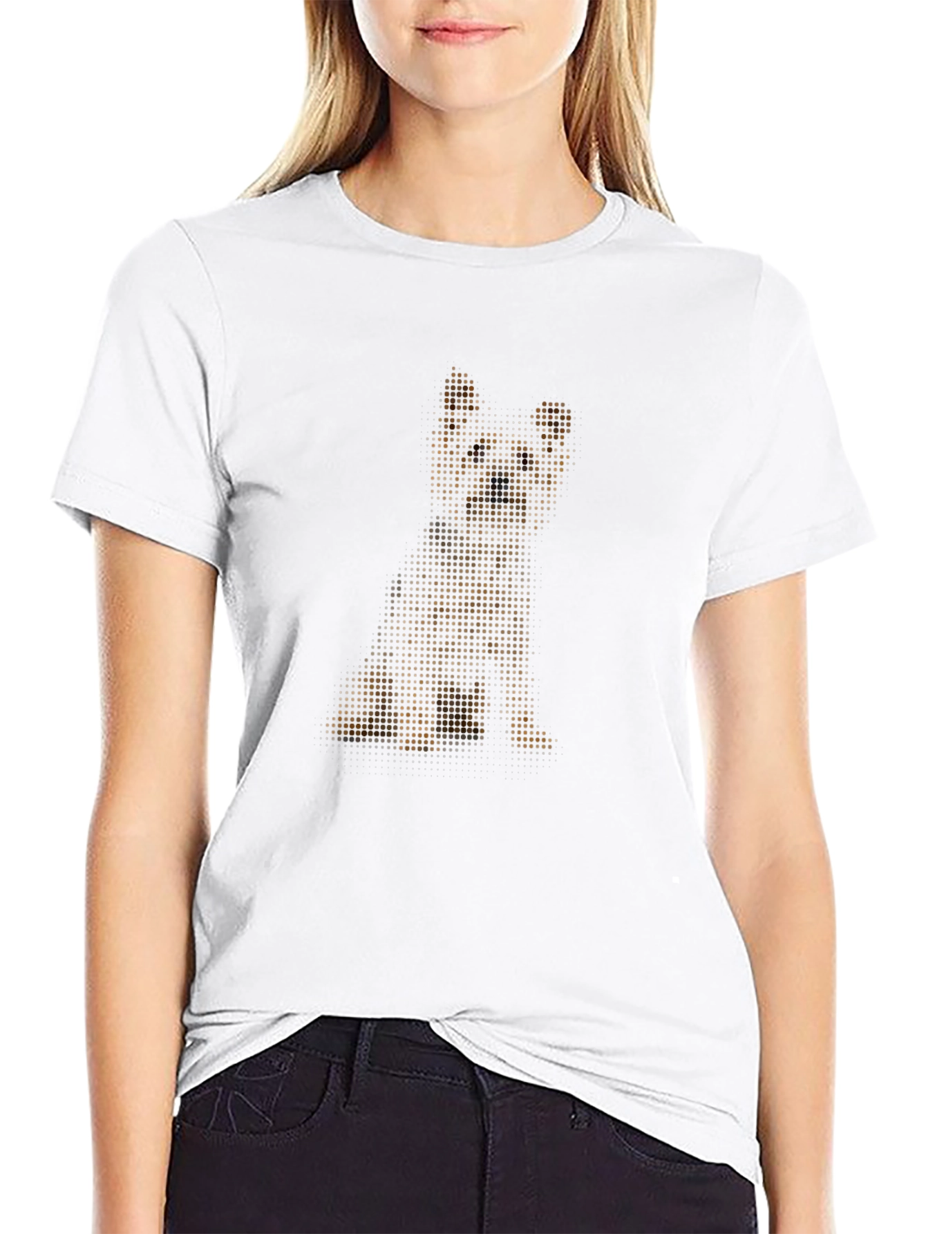 Black Pixelated Puppy Print Black T-Shirt view 9