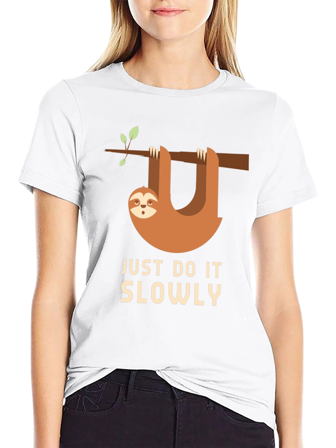 Black Funny Sloth Just Do It Slowly T-Shirt view 9