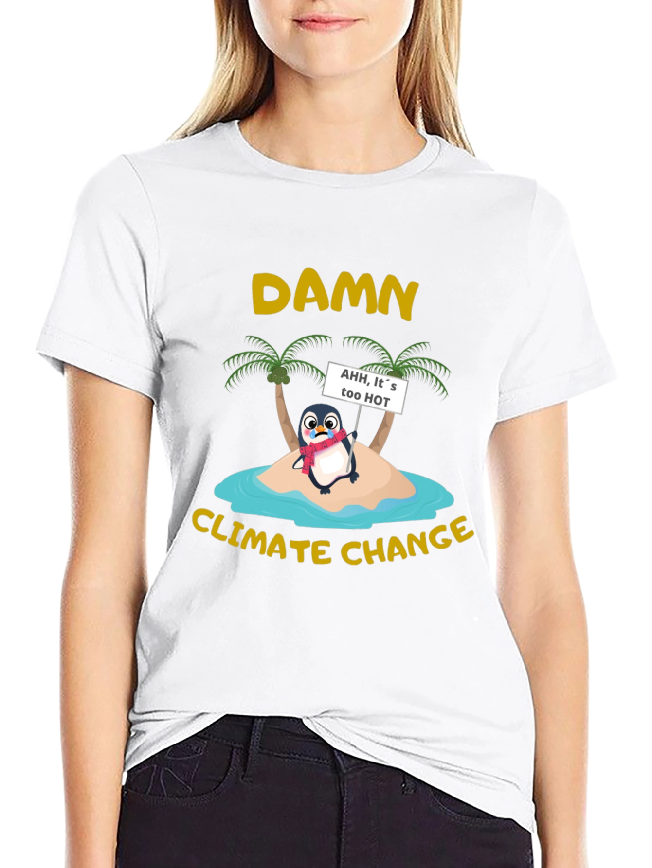 Black Damn Climate Change Penguin Graphic Tee view 9