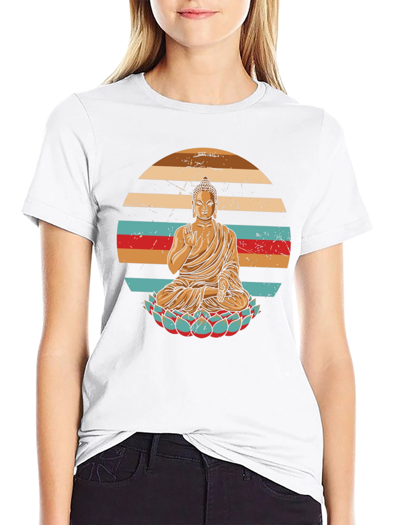 Black Retro Buddha Graphic T-Shirt view 9