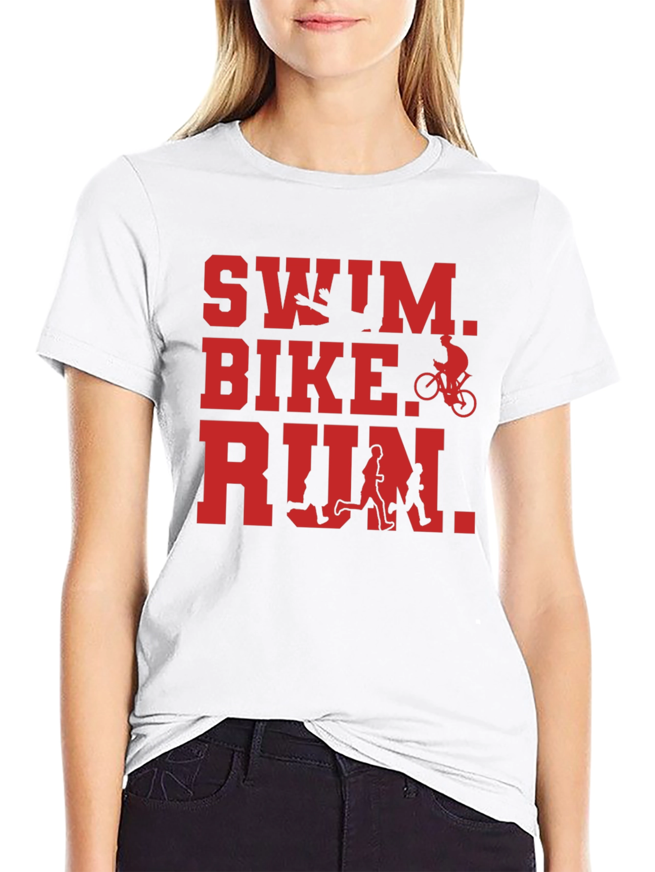 Black Swim Bike Run Triathlon T-Shirt - Black view 9