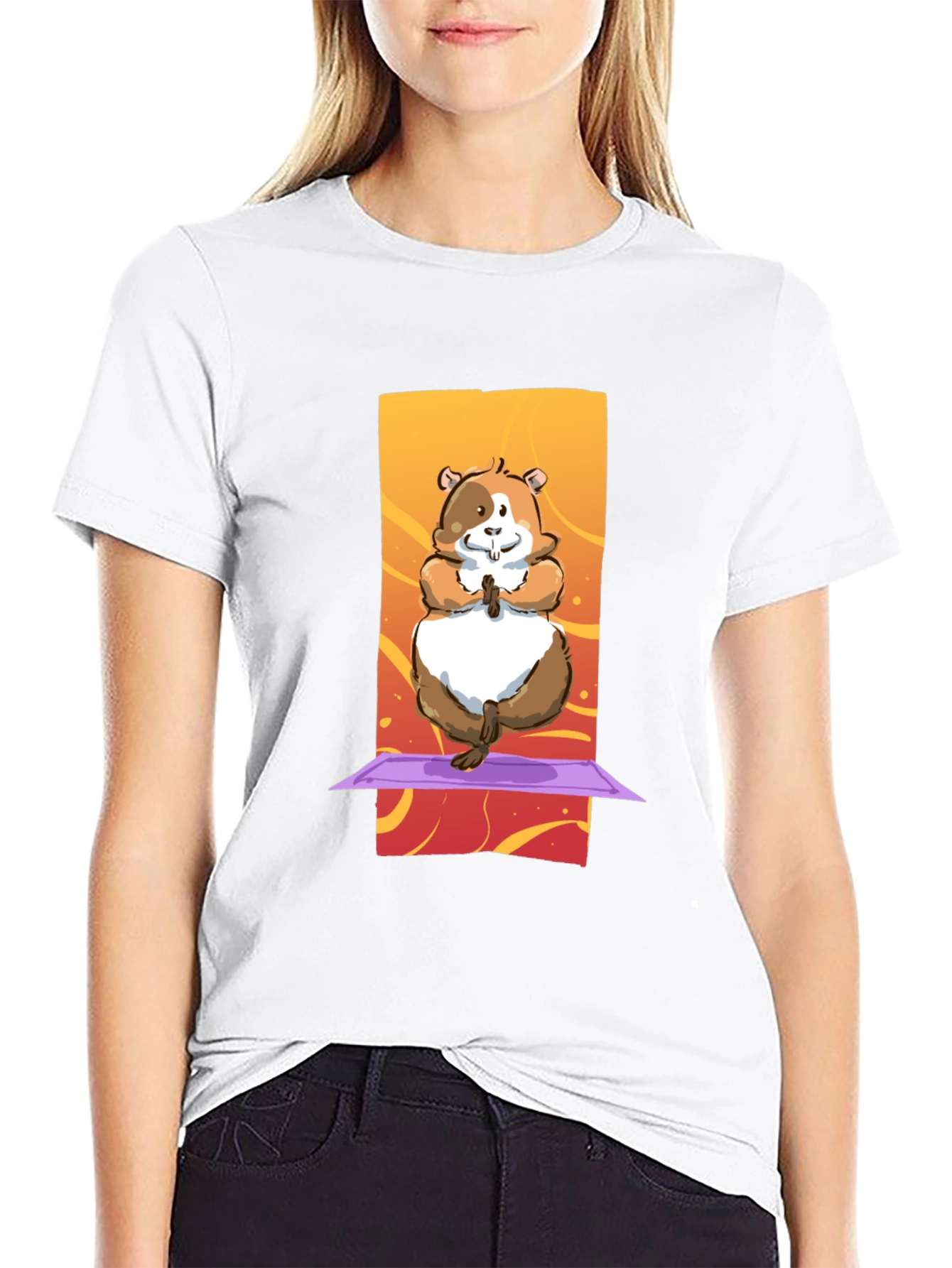 Black Yoga Hamster T-Shirt: Funny Graphic Tee view 9