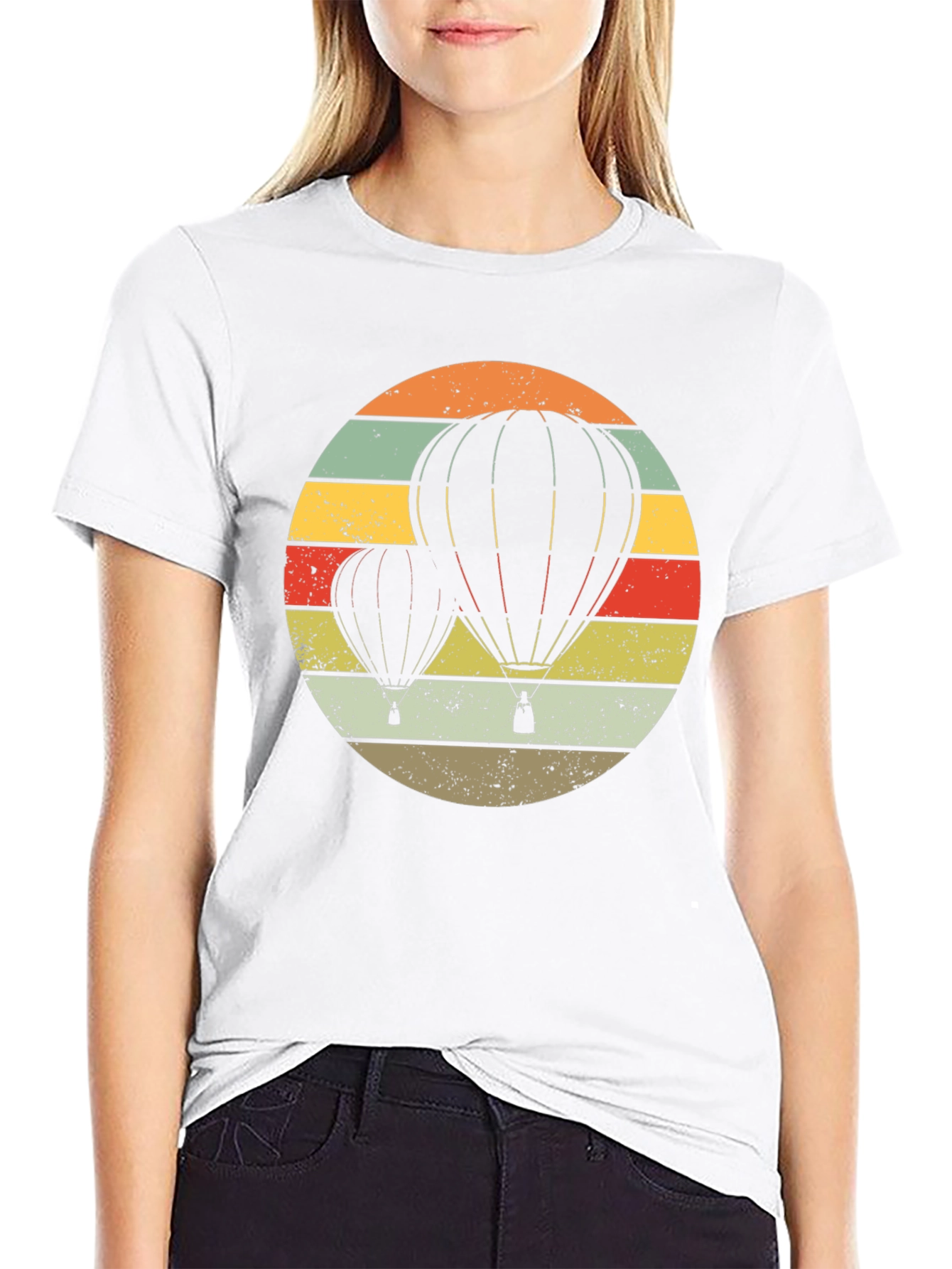 Black Retro Hot Air Balloon Graphic Tee - Vintage Style view 9