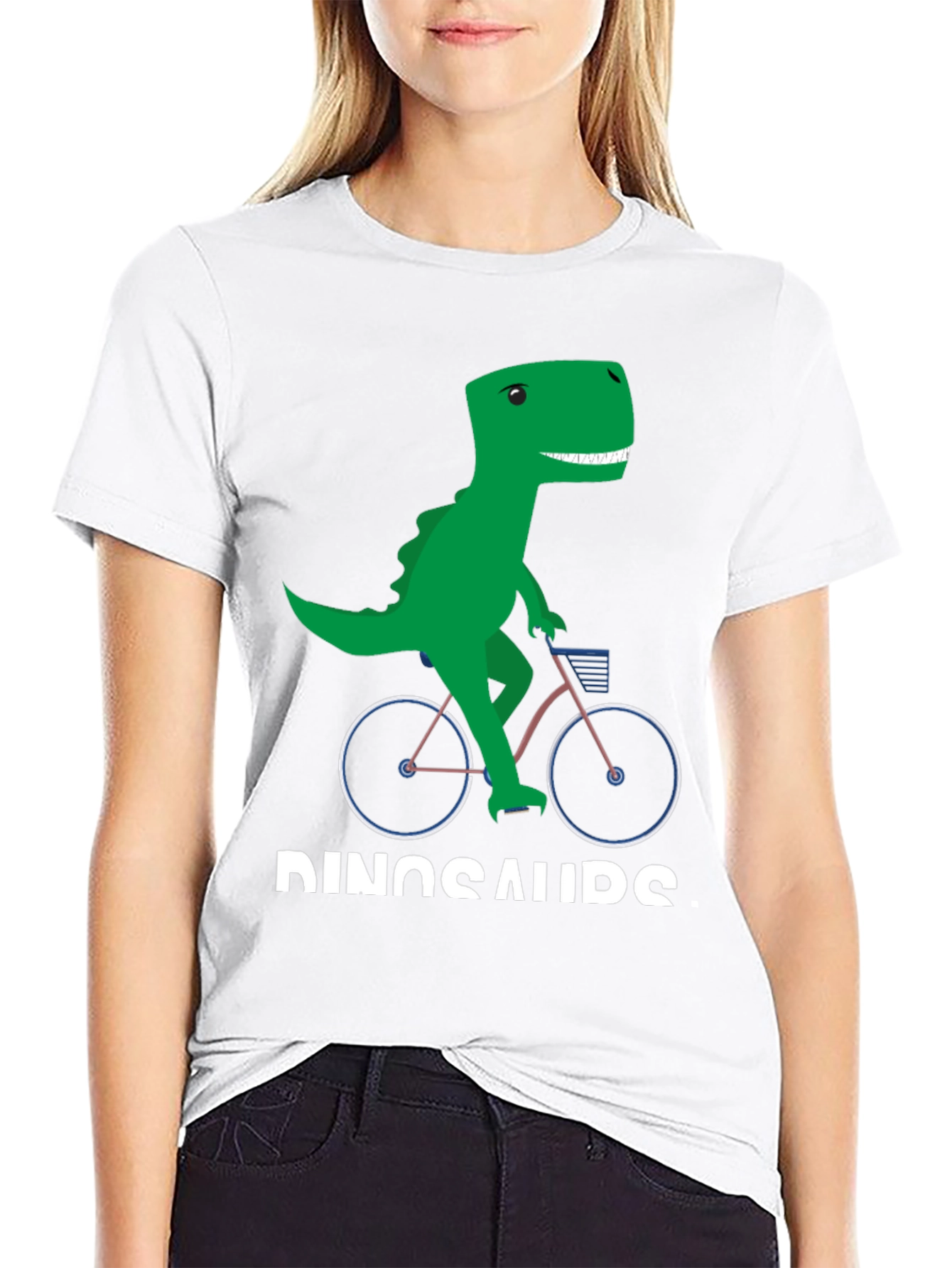 Black Dinosaur Riding Bike Graphic T-Shirt view 9
